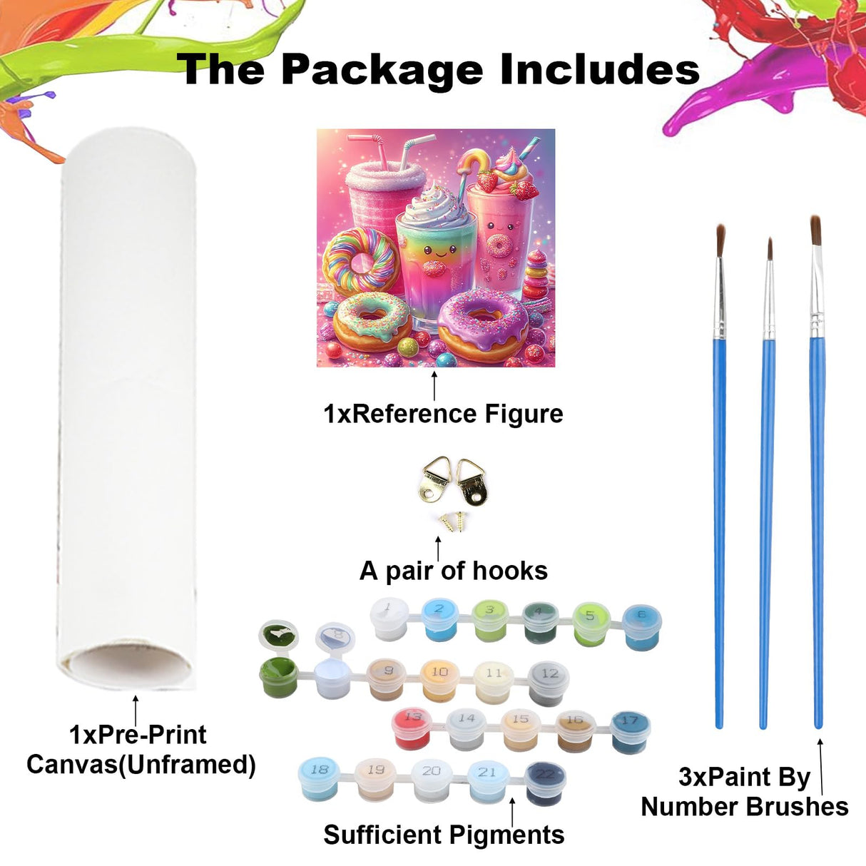 NEWENMO Cartoon Paint by Numbers Kit for Adults, Ice Cream Sweetmeats Paint by Numbers on Canvas Unframed, DIY Oil Painting Perfect for Beginner, Craft, Hobbies and Home Wall Decor 16x16 in NEWENMO