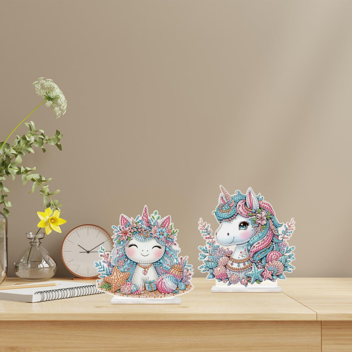 MVVMTOP 2 Pcs Diamond Painting Art Tabletop Decoration, Diamond Art DIY Unicorn 5D Special Shape Crystal Mosaic Handicraft for Adult Beginners, Home Office Tabletop Decor Gift MVVMTOP