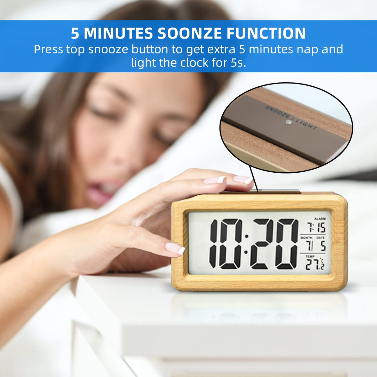 everwood Wooden Digital Battery Operated Alarm Clocks for Bedrooms, Beside, Table, Desk everwood
