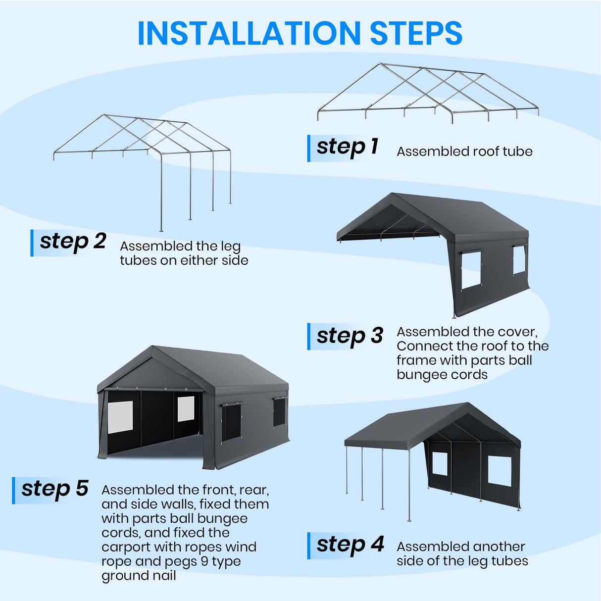 Carport 12x20 FT Heavy Duty,Outdoor Portable Garage with Removable Sidewalls & Doors, Waterproof, UV-Resistant Canopy Shelter for Vehicles, Boats, RVs, Trucks, All-Season Car Port, Gray RICHRYCE