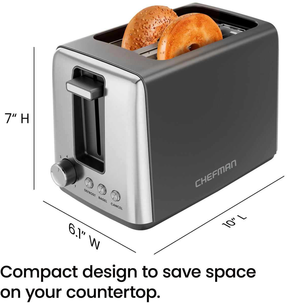 Chefman 2 Slice Toaster, 7 Shade Settings, Small Toaster 2 Slice with Removable Crumb Tray, Thick Bread Toaster and Bagel Toaster, Defrost, Cancel, Perfect for Toaster Pastries – Black Chefman