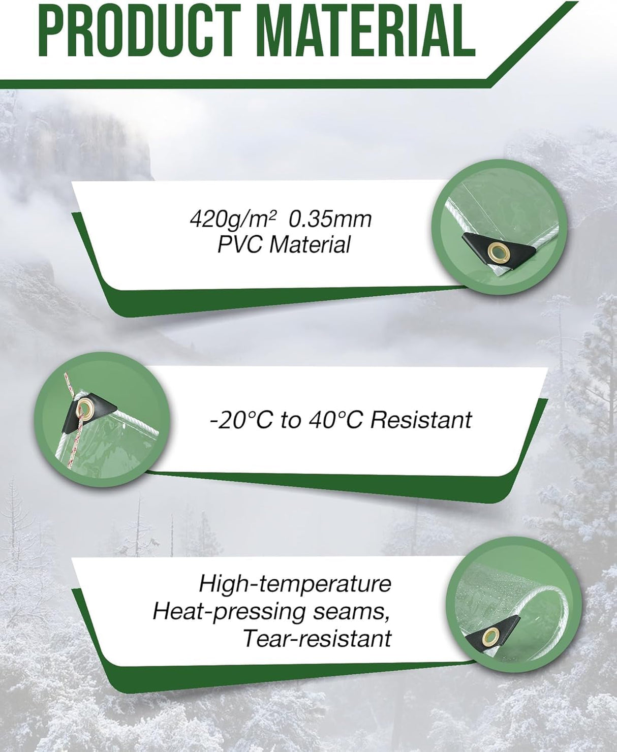 FoundGo 8' x 15'(2.4x4.5m) Clear Tarps PVC Vinyl Transparency Tarpaulin Glass with Golden Metal Grommets,Protects Against Water, UV-Ray, Tear, Cold Weather Resistan-1pc FoundGo