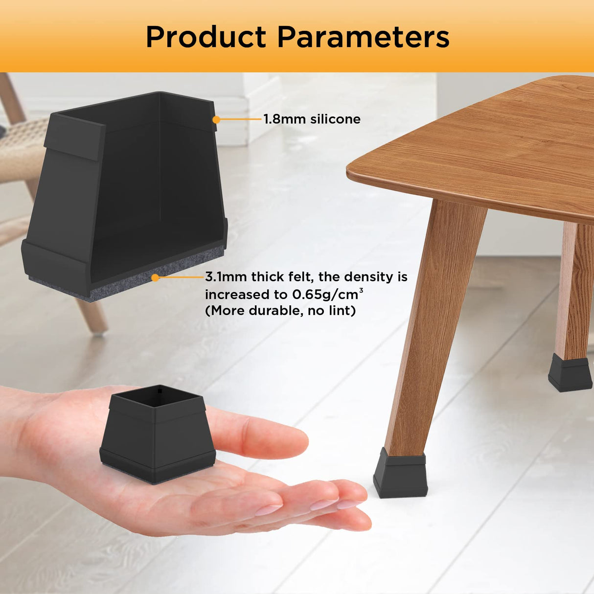 16 PCS Square Chair Leg Floor Protector, Silicone Chair Leg Cover, Furniture Leg Protectors with Felt, Mobile Table Leg pad, Protect The Floor from Scratches.1 1/2 in Black. CHWM
