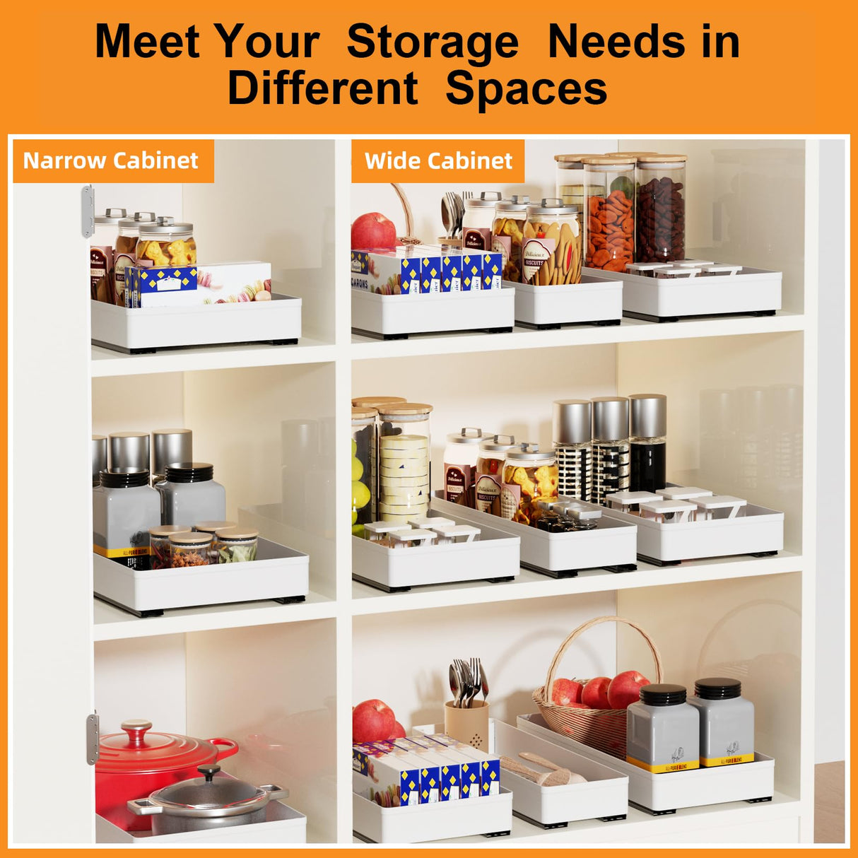YoolooKitt Pull Out Cabinet Organizer,Adhesive with Nano Film,Slide Out Drawers Adhesive Heavy Duty Storage Drawer Shelf with 3PCS Divider Racks for Kitchen Pantry Bathroom Home,10.6"-15.7" Deep YoolooKitt