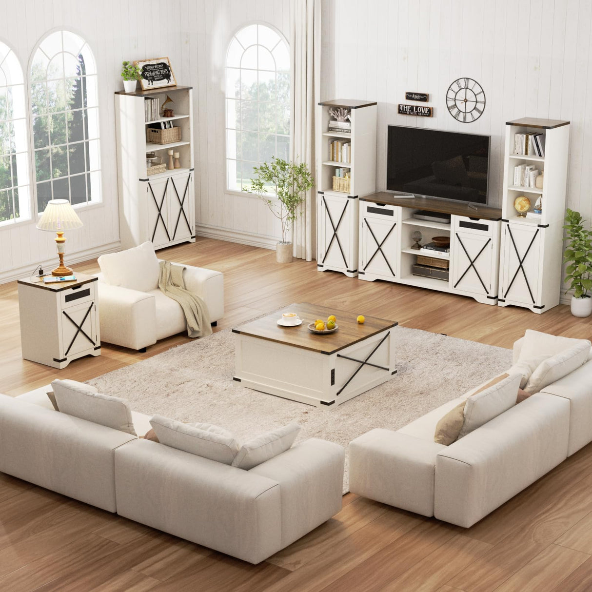 FiveWillowise Tall TV Stand, White Entertainment Center with Storage Cabinets for 65 Inch TV, 60'' Modern Media Console Table with Drawers and Adjustable Shelves, Television Stands for Living Room FiveWillowise