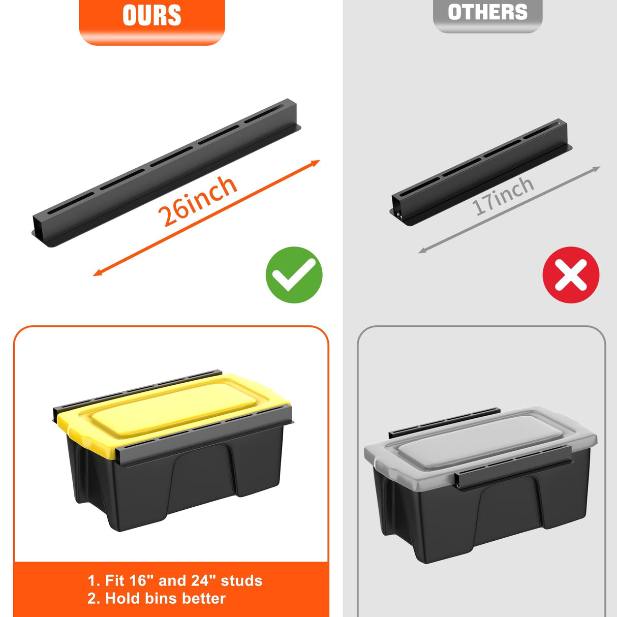 TORACK Garage Ceiling Bin Storage Rack, Adjustable Heavy Duty Overhead Tote Storage Rail System(for 5 Bins, Bins are not included) TORACK