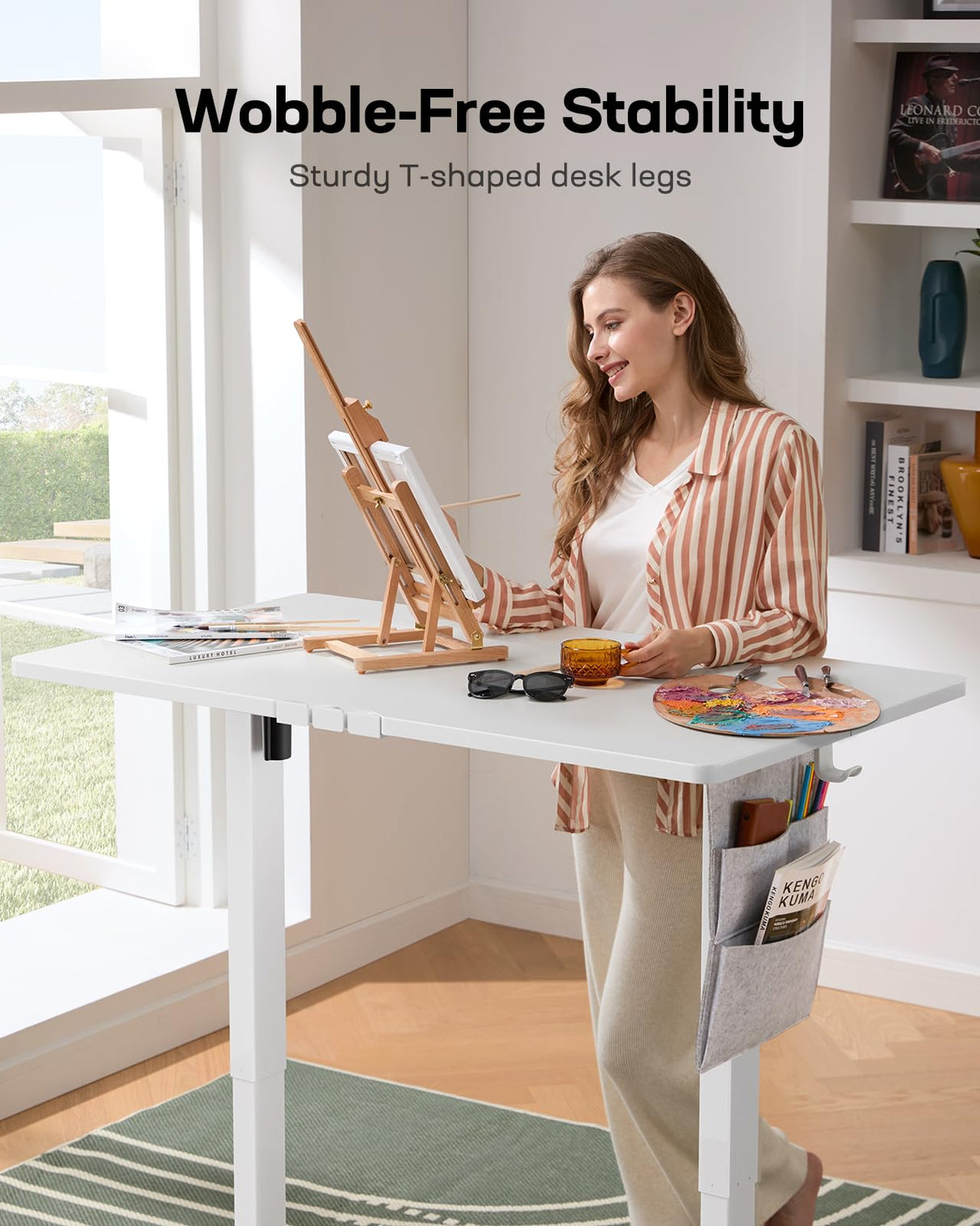 Marsail Standing Desk Adjustable Height,48"*28" Electric Standing White Deskwith Storage Bag,Sit Stand up Deskfor Home Office Writing Computer Table,4 Memory Preset with Headphone Hook,Cable Manager Marsail