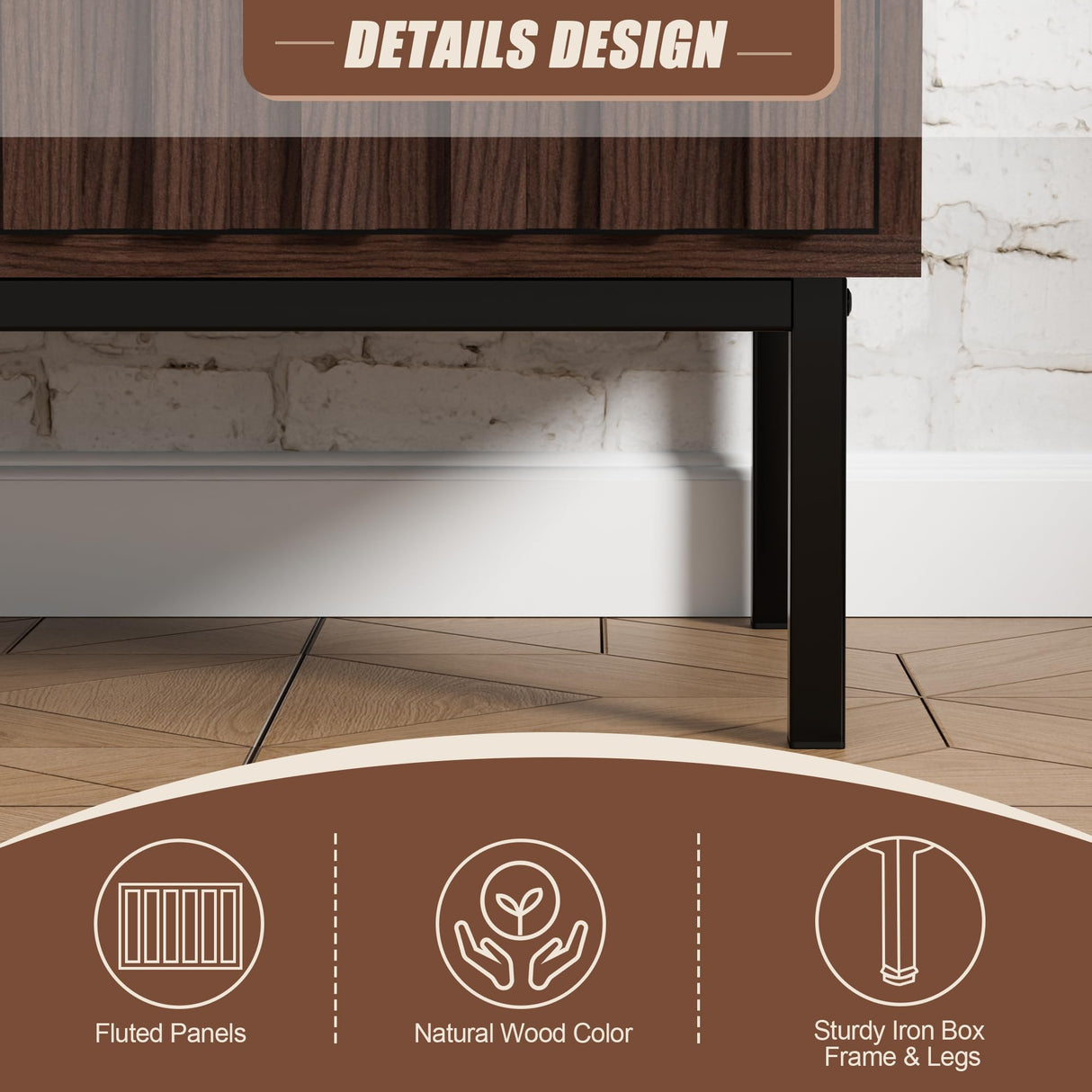 UEV Mid Century Modern Sideboard Buffet Cabinet with Storage, 61.4'' Fluted Sideboard Cabinet,Wood Buffet Cabinet with Metal Legs,Accent Credenza Storage Cabinet with 4 Doors and Spacious Top(Walnut) UEV