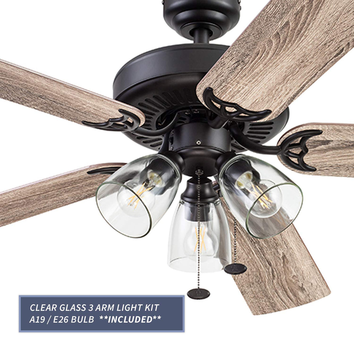 Prominence Home Saybrook Modern Farmhouse 52 Inch Ceiling Fan with Light, LED Ceiling Fan, Tri-Mount Indoor Fan with 5 Blades, Gray Pine and Brown Maple Blade Finish Options, Espresso (51593-01) Prominence Home