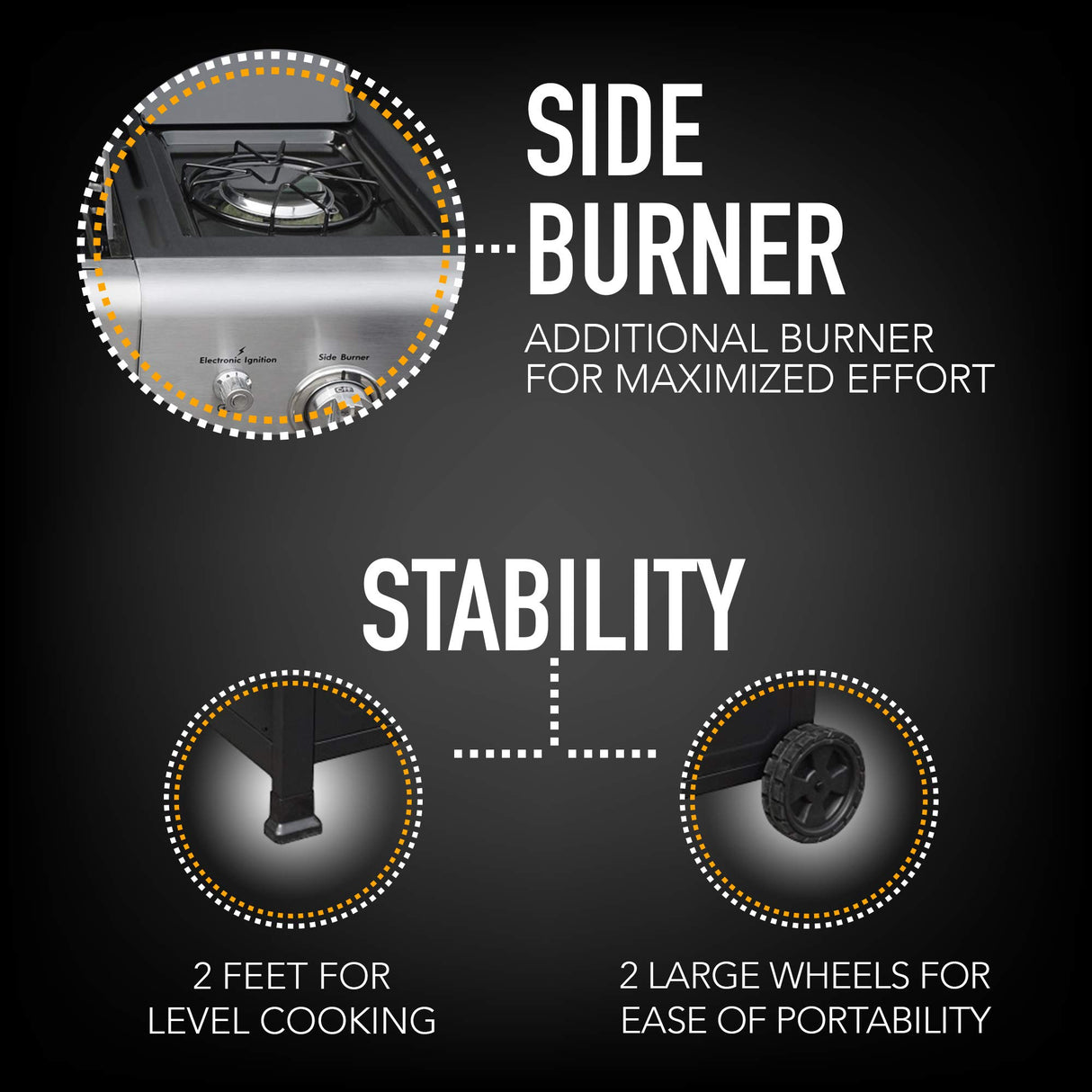 Kenmore 4-Burner BBQ Gas Grill with Side Burner, 53,000 BTUs, Cast Iron Grates, Electronic Ignition, Warming Rack, Open Cart Design, All-Terrain Wheels, Stainless Steel/Black Kenmore