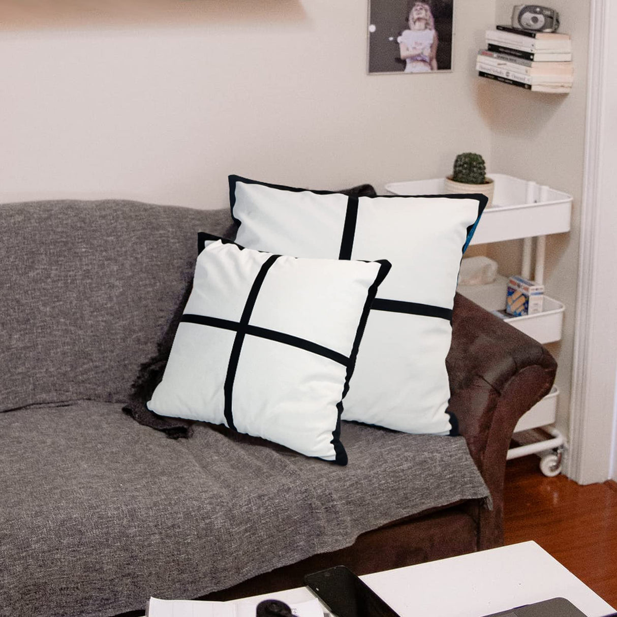 MAIKESUB 4 Pcs Sublimation Blank Lattice Pillow Cases Cushion Cover Throw Pillow Covers for Sublimation Printing 15.7 x 15.7 Inch with Invisible Zippers DIY No Pillow Insert 4 Panel MAIKESUB