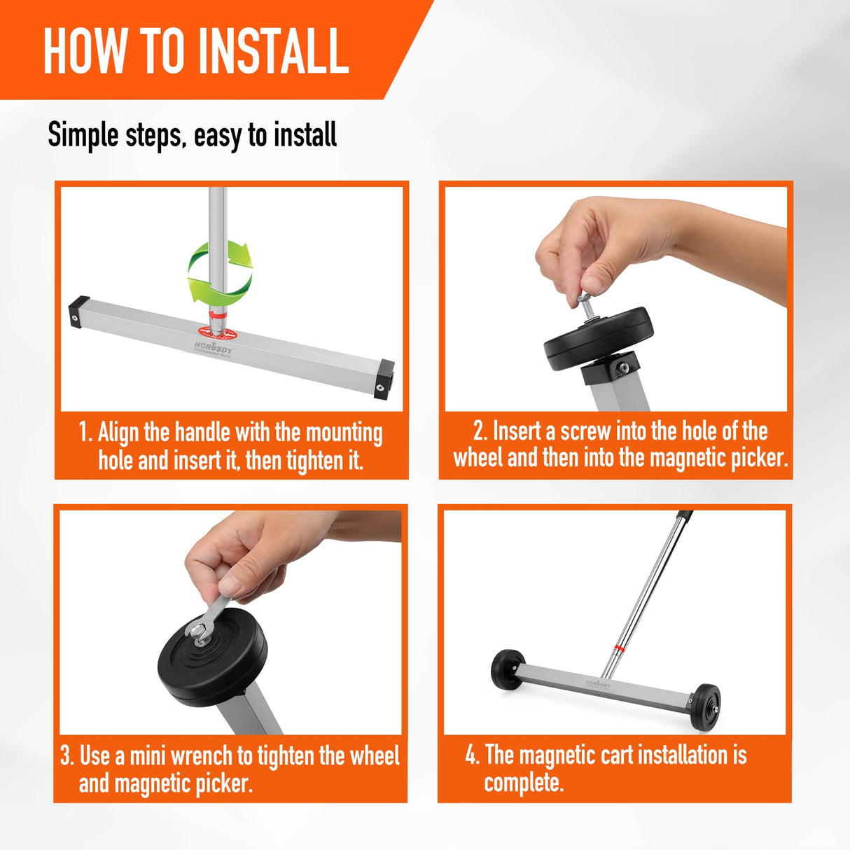 HORUSDY 17-Inch Rolling Magnetic Sweeper with Wheels | Adjustable Handle | 8.8-Pound Capacity Heavy-Duty Magnet to Pick Up Nails HORUSDY