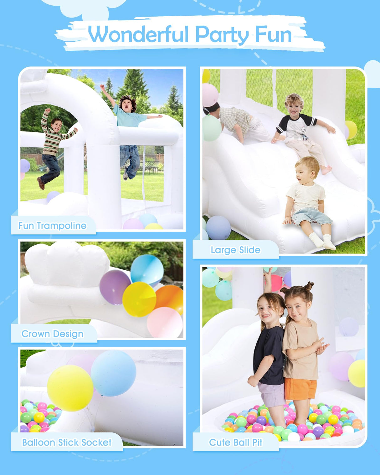 White Bounce House, Inflatable Bounce House with Slide&Ball Pit,11x11FT Inflatable Bounce Castle with Air Blower for Wedding Party Kids Birthday Party, Durable Oxford Cloth… (White Bounce House) Step4Fun