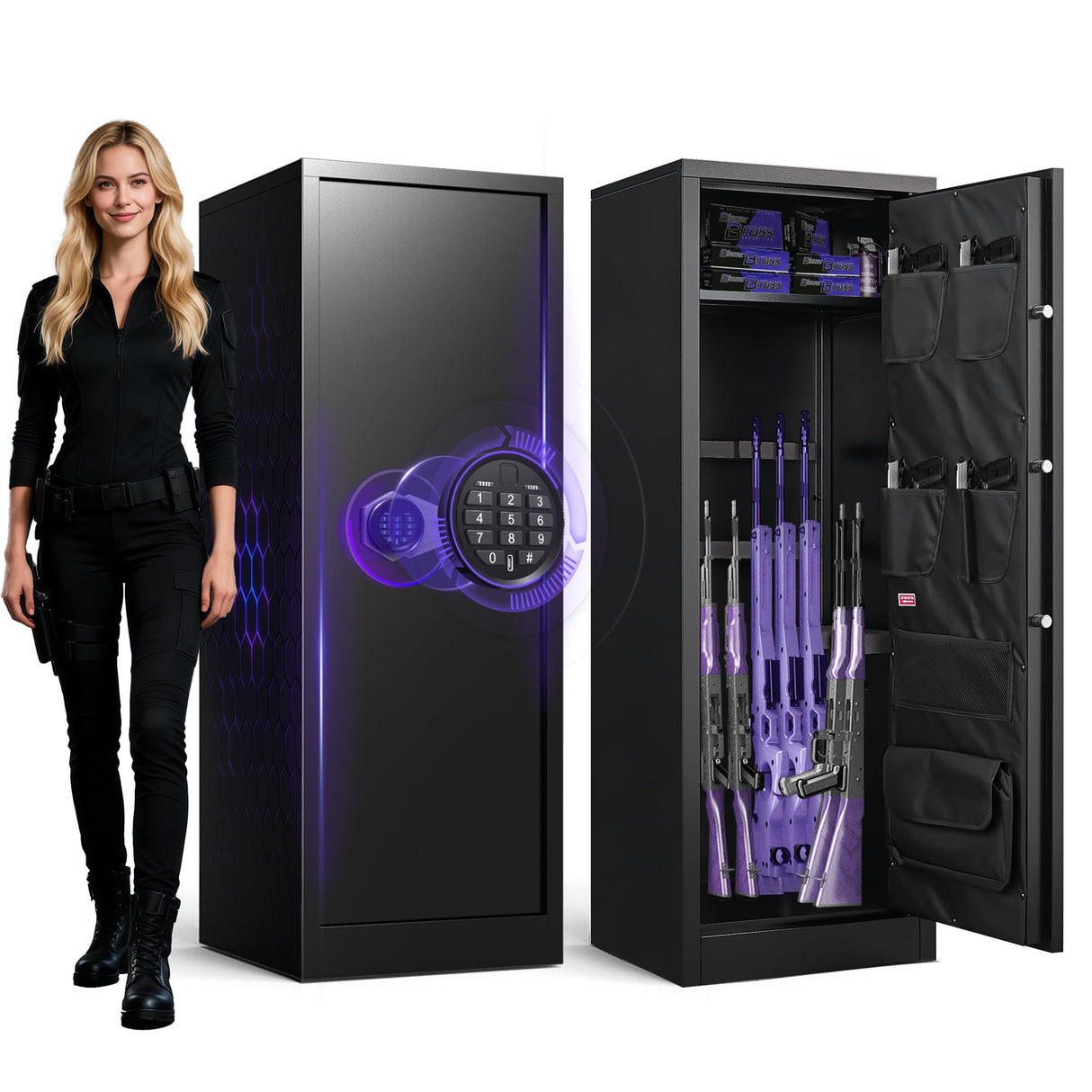 Marcree 8-10 Gun Safe for Rifles and Pistols, Gun Cabinets for Rifles and Shotguns, Long Gun Safe for Home Rifle and Pistols with Dual Alarm & Mute Mode, Gun Cabinet with Quick Access and Gun Rack Marcree