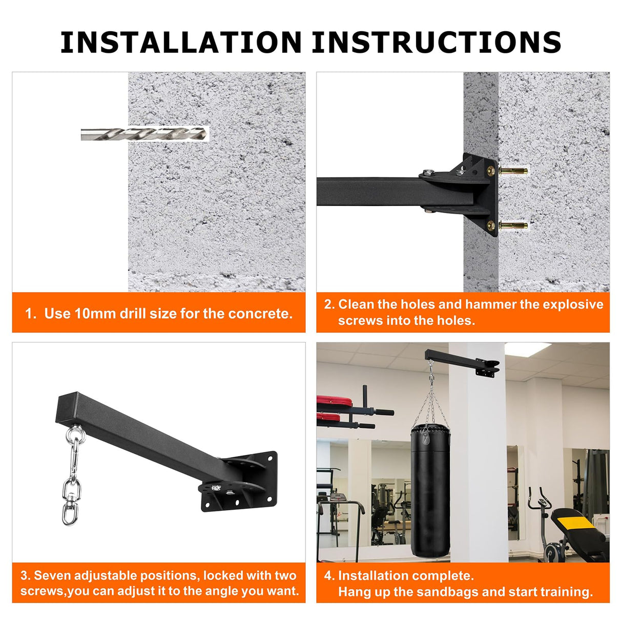 YZZHAJ Wall Mount Heavy Bag Hanger, Punching Boxing Bag Hanger, Heavy Duty Bag Hanger Bracket, 360° Swivel Hook for Boxing, Muay Thai and MMA Training Home Gym(7 Adjustable Positions) YZZHAJ