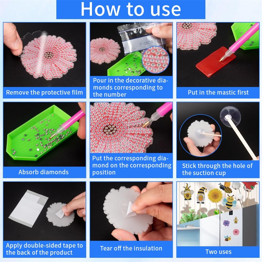 Diamond Art Kits, 12 Pcs Butterfly Hummingbird Ladybug Stakes Diamond Painting Kits for Adults Kids, 5D DIY Butterflies Ornaments Diamond Art Supplies Crafts for Indoor Outdoor Garden Yard Party Decor SOEWIOU