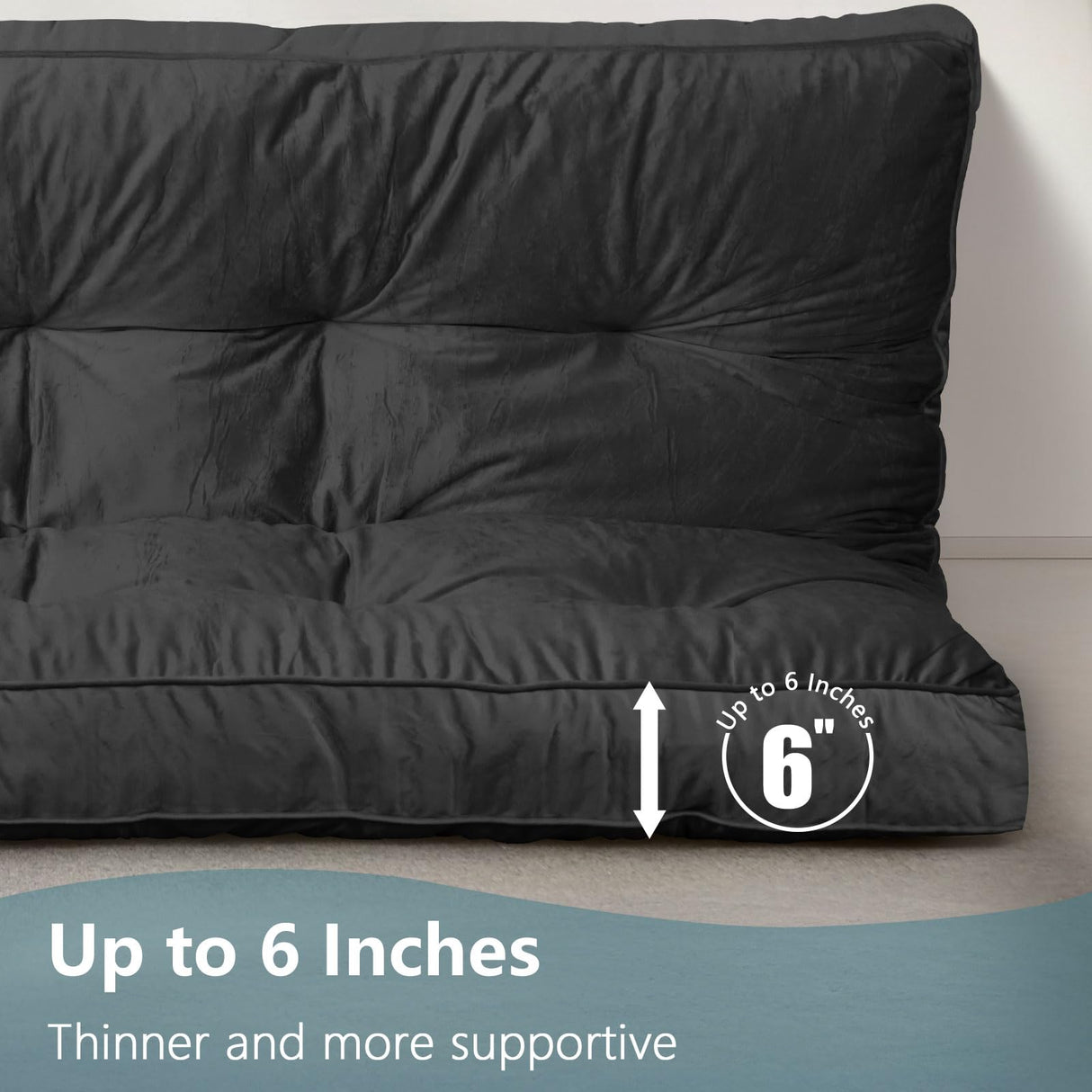 OGEMXU Futon Mattres Full Size 6",Flannel Floor Foldable for Adults,Floor Futon Mattress,High Density Shredded Foam Filling Mattress for Bedroom,Living (Frame Not Included), 54 x 80,Black OGEMXU