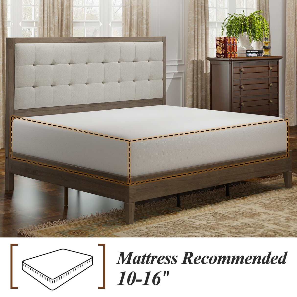 Jocisland Ash Gray Upholstered Queen Size Platform Bed Frame with Tufted Headboard – No Box Spring Needed Jocisland