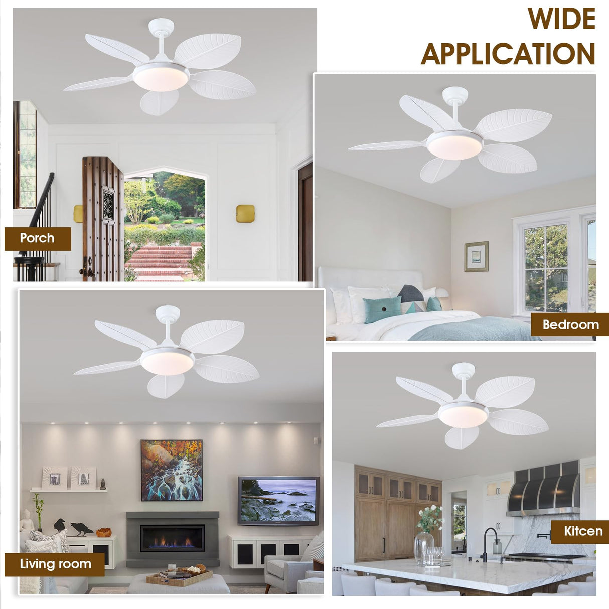 Wiviniya Ceiling Fans with Lights and Remote/APP Control, 48 Inch Tropical Ceiling Fan for Bedroom Living Room, Outdoor Palm Leaf Ceiling Fan for Patios Porch, Dimmable, 6 Speeds, Reversible, White Wiviniya