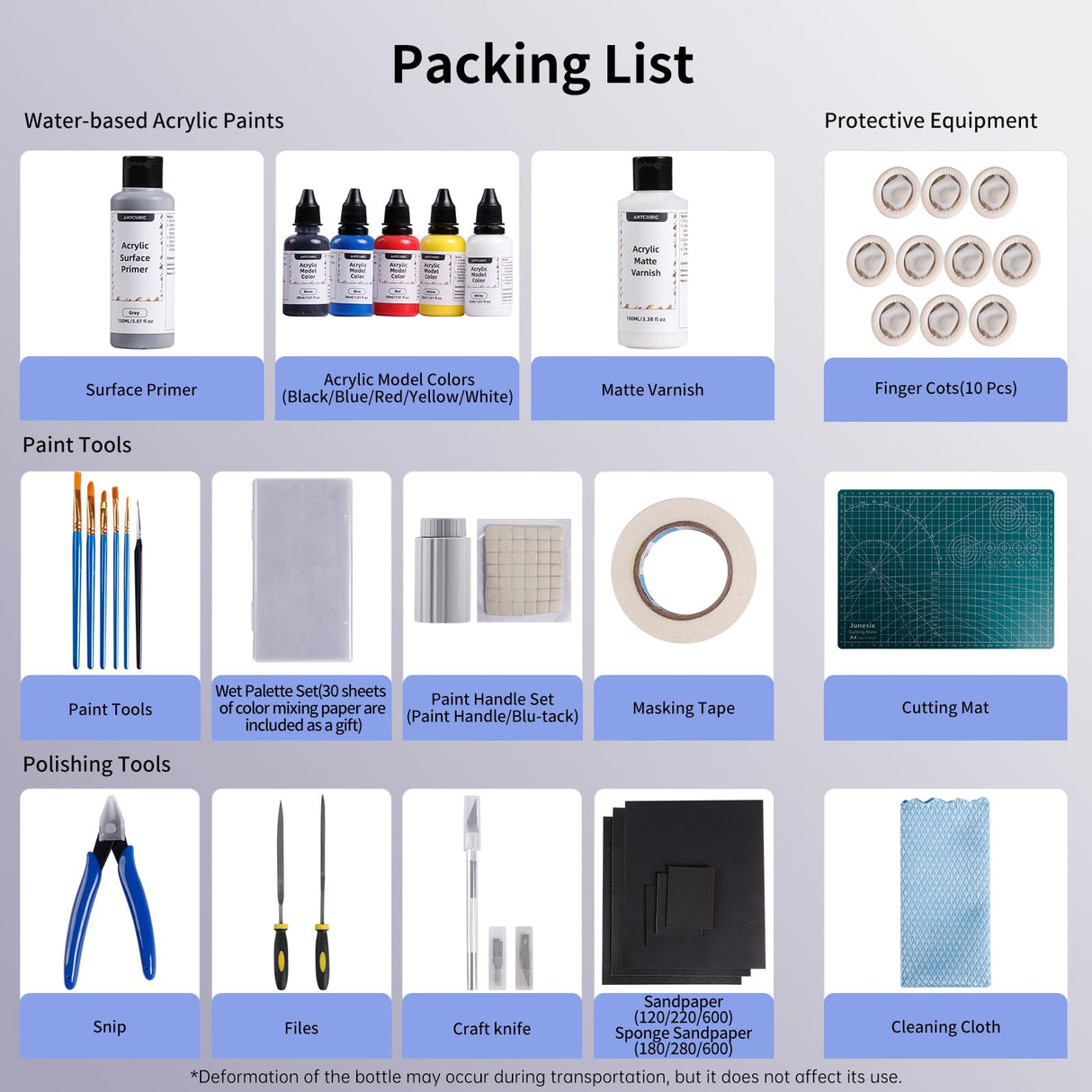 ANYCUBIC 3D Printer Accessories, Multifunctional 3D Models Painting Set with Acrylic Paint kit 5 Colors, Primer, Topcoat, and Painting Tools, Miniatures Painting for 3D Printing Enthusiasts ANYCUBIC