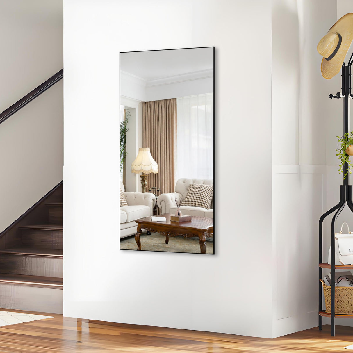 BEAUTME 55x30 Inch Bathroom Mirror,Large Rectangular Wall Mirror, Black Metal Framed Wall Mounted Mirror for Bathroom Bedroom Entryway Decor(Horizontal/Vertical) BEAUTME