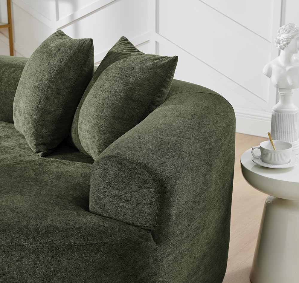 KEIKI 113" Oversized Chenille Curved Modular Sectional Sofa with High-Density Sponge, Upholstered Modern Style 4-Seater Compression Cloud Couch, No Assembly Needed, for Apartment, Living Room, Green KEIKI