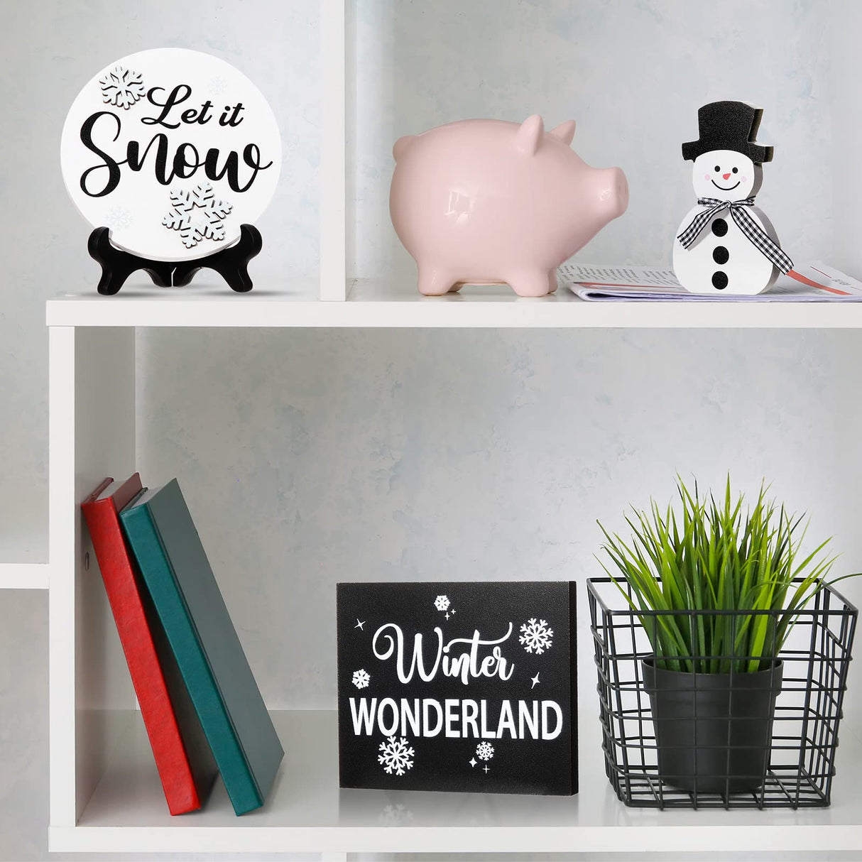 Yalikop 10 Pieces Christmas Farmhouse Winter Decor for Tiered Tray, Rustic Wooden Farmhouse Table Signs for Home Table Decoration Gift, Snowflake Style Yalikop