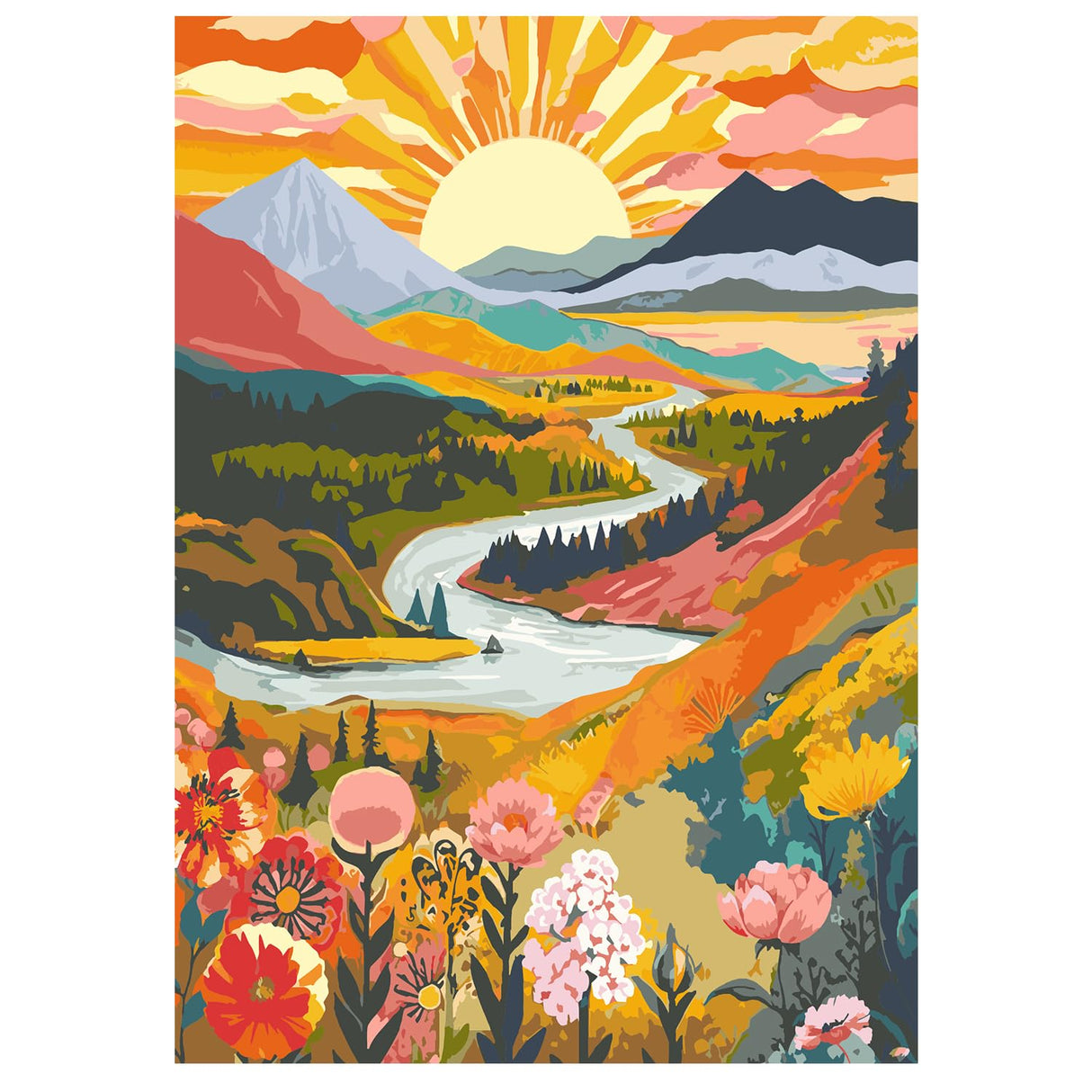 NPCSWXQ Diamond Painting Landscape,5D Diamond Painting Kits for Adults Beginners, DIY Full Drill Diamond Painting Sunrise Mountains and Rivers Painting for Home Wall Bedroom Decor Gifts 12x16Inch NPCSWXQ