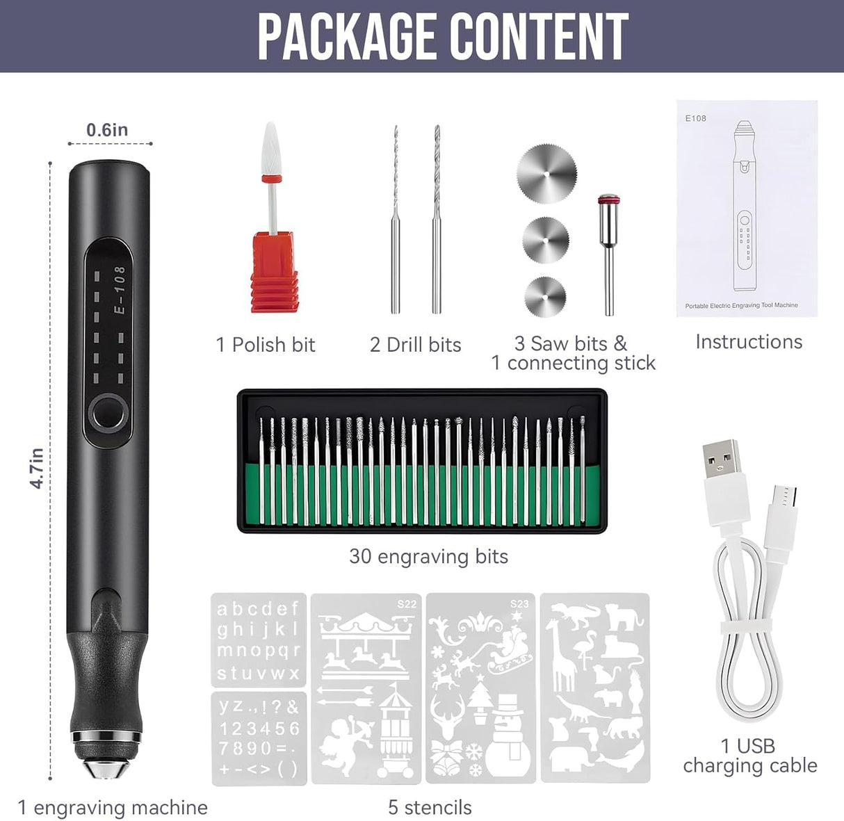 HOTROSE Electric Engraving Pen with 37 Bits, USB Rechargeable Cordless Engraving Machine, Portable DIY Rotary Engraver for Jewelry Wood Glass Stone Carving (Black) Hotrose