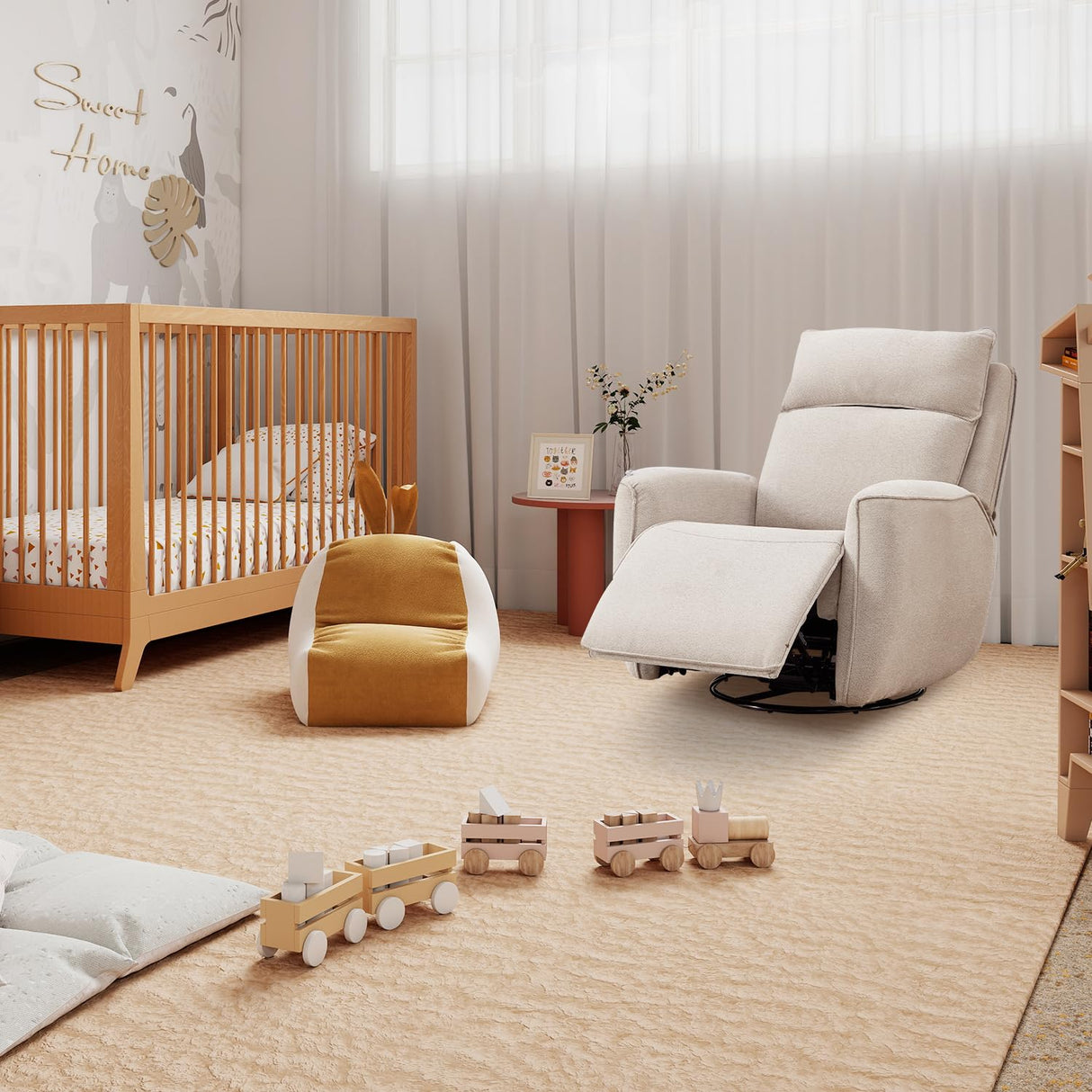 INZOY Nursing Rocking Chair Recliner, Swivel Rocker Recliner, Swivel Glider Rocking Recliners with Soft Backrest, Chenille Fabric Manual Reclining Sofa for Living Room Bedroom Apartment, Beige INZOY