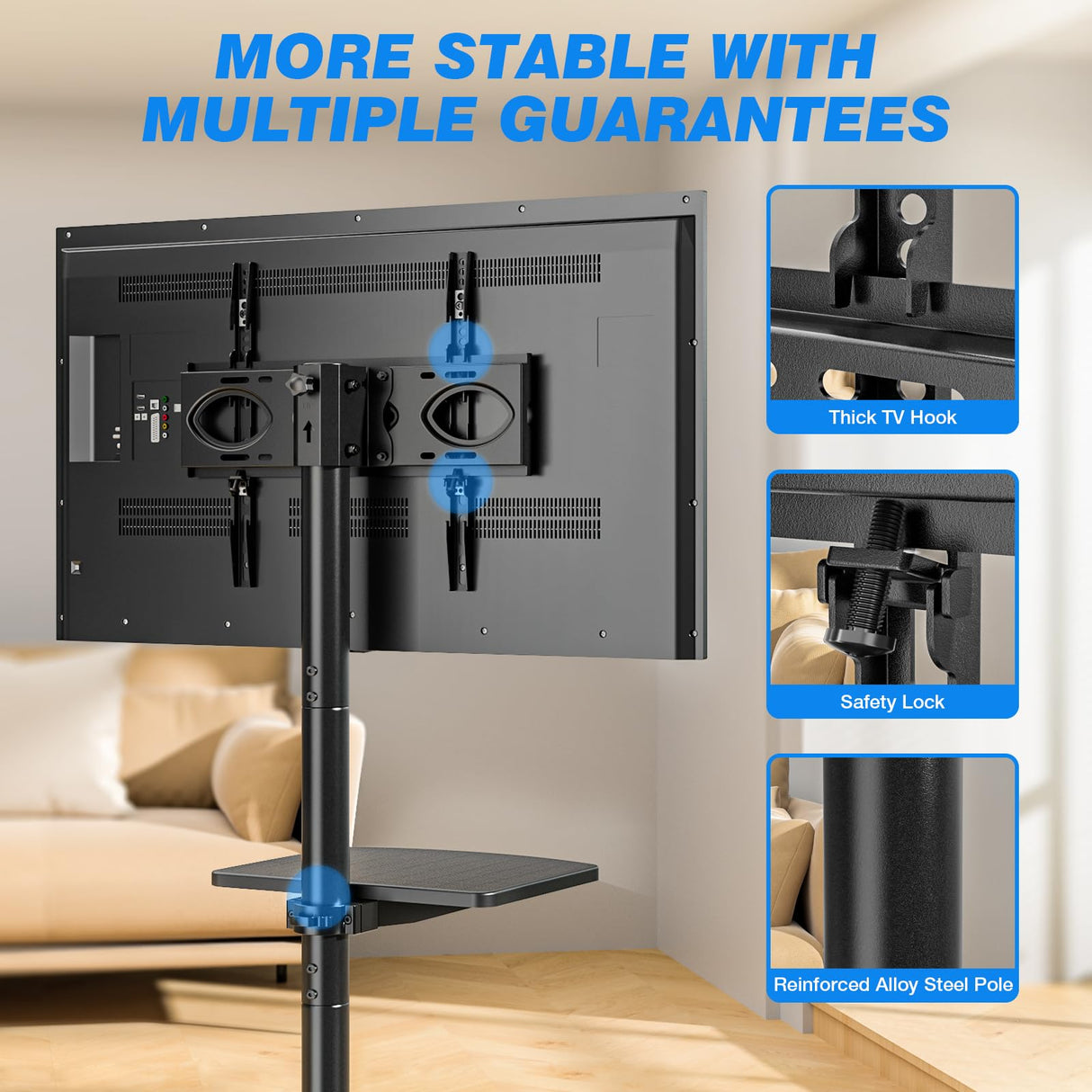 Rfiver Strong Rolling TV Stand with Shelf for 23-60 inch TVs up to 88lbs, Portable Mobile TV Cart with Silent Wheel, Tilt & Height Adjustable Universal Corner TV Stand for Bedroom, Living Room, Office Rfiver