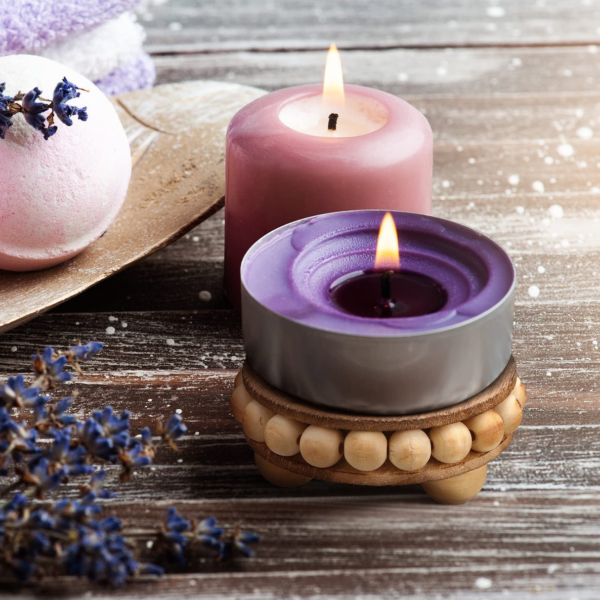 2 Pcs Wooden Risers for Displays Round Wood Riser Distressed Wood Risers Farmhouse Pedestal Display Stand Rustic Pedestal Stand Decor Beaded Display Risers for Tiered Trays Home (Brown, 3.94 Inch) Yookeer