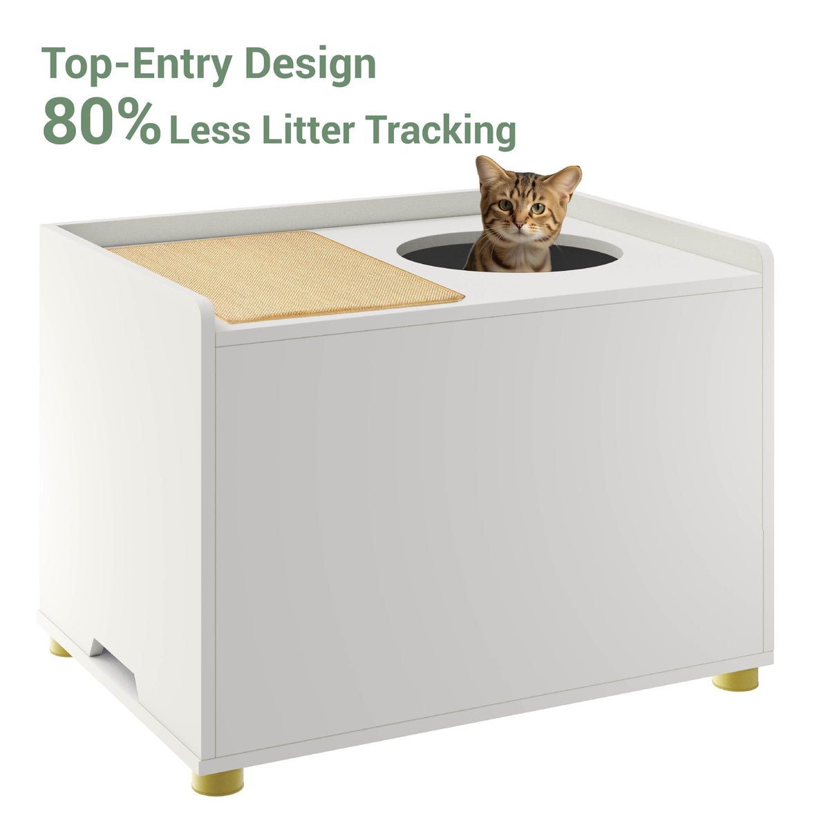 Amunrbrek Top Entry Litter Box Enclosure, Modern Flip Top Litter Box Furniture with Cat Scratch Mat, Side Table (White) amunrbrek