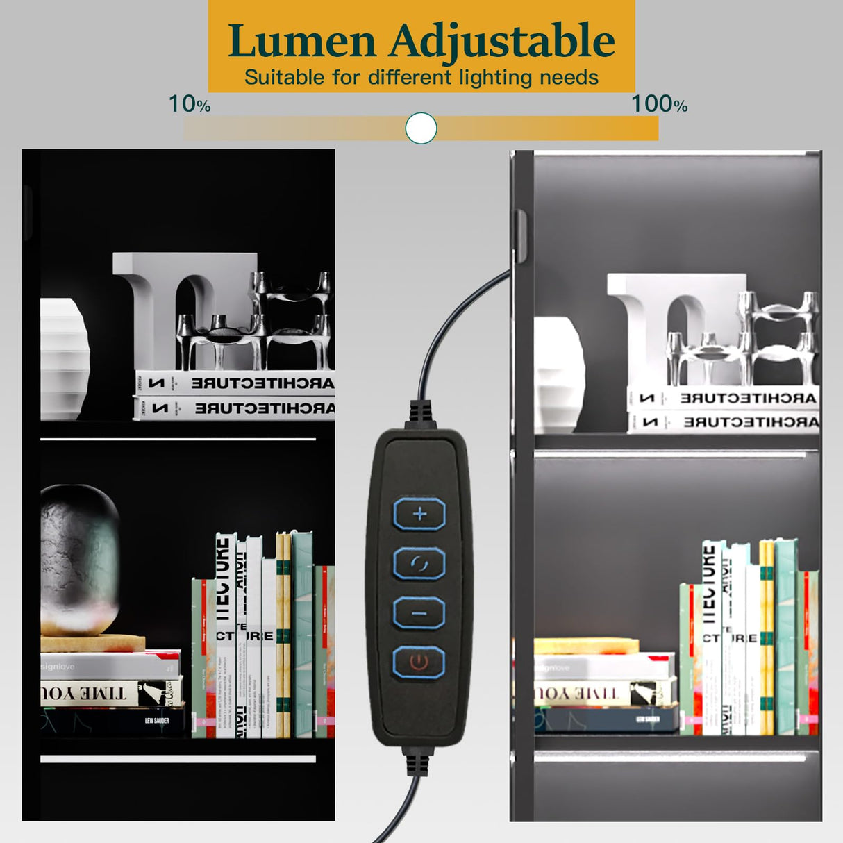 Eltean Display Cabinet with Glass Doors and LED Lights, Glass Display Case with 3 Adjustable Shelves,4 Tier of Storage Space Curio Cabinet for Bedroom Living Room Homeoffice Dining Room Eltean