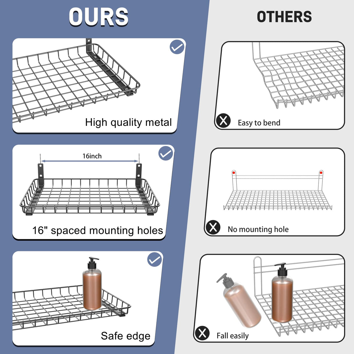 WALMANN Garage 12x18 inch Wall Shelf, Wall-Mounted Storage Shelves for Garage, Closet, Laundry Room, Heavy Duty Wall Shelving, Holds Up to 60 lbs(Pack of 2, Black) WALMANN