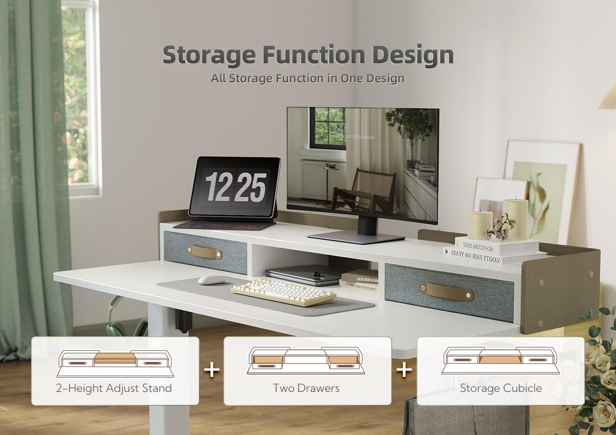 YDN Electric Standing Desk with Drawers, Adjustable Height Stand Up Desk, 48 inch Electric Sit Stand Computer Desk for Home Office, White YDN