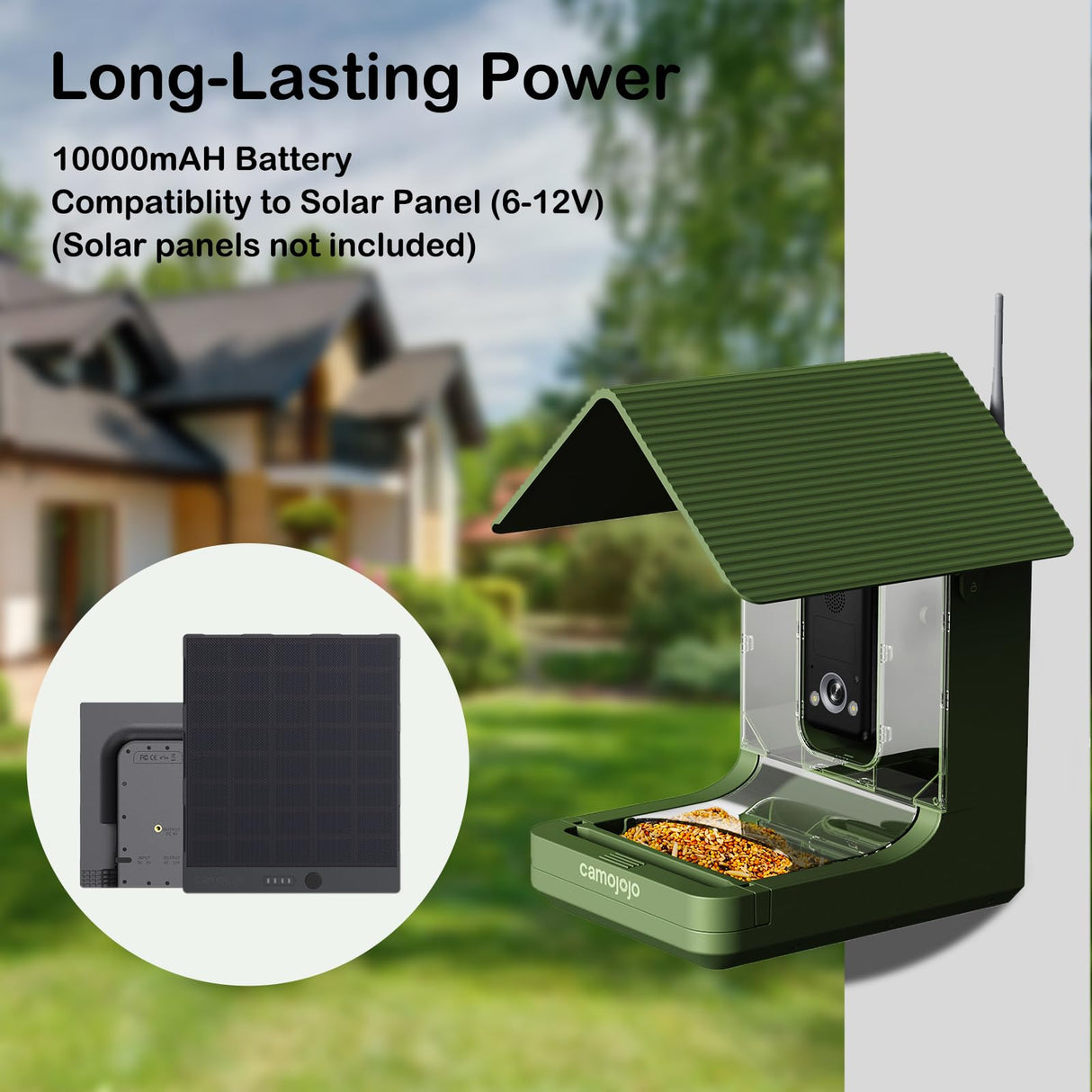 Camojojo Bird Feeder with Camera of 32MP Photo & 4K Video, Smart Bird Feeder with AI Identify, 10000mAh Built-in Battery, Full-Color Night View, 32 SD, IP66, 2.4G/5G Dual WiFi Wireless, Live Function Camojojo