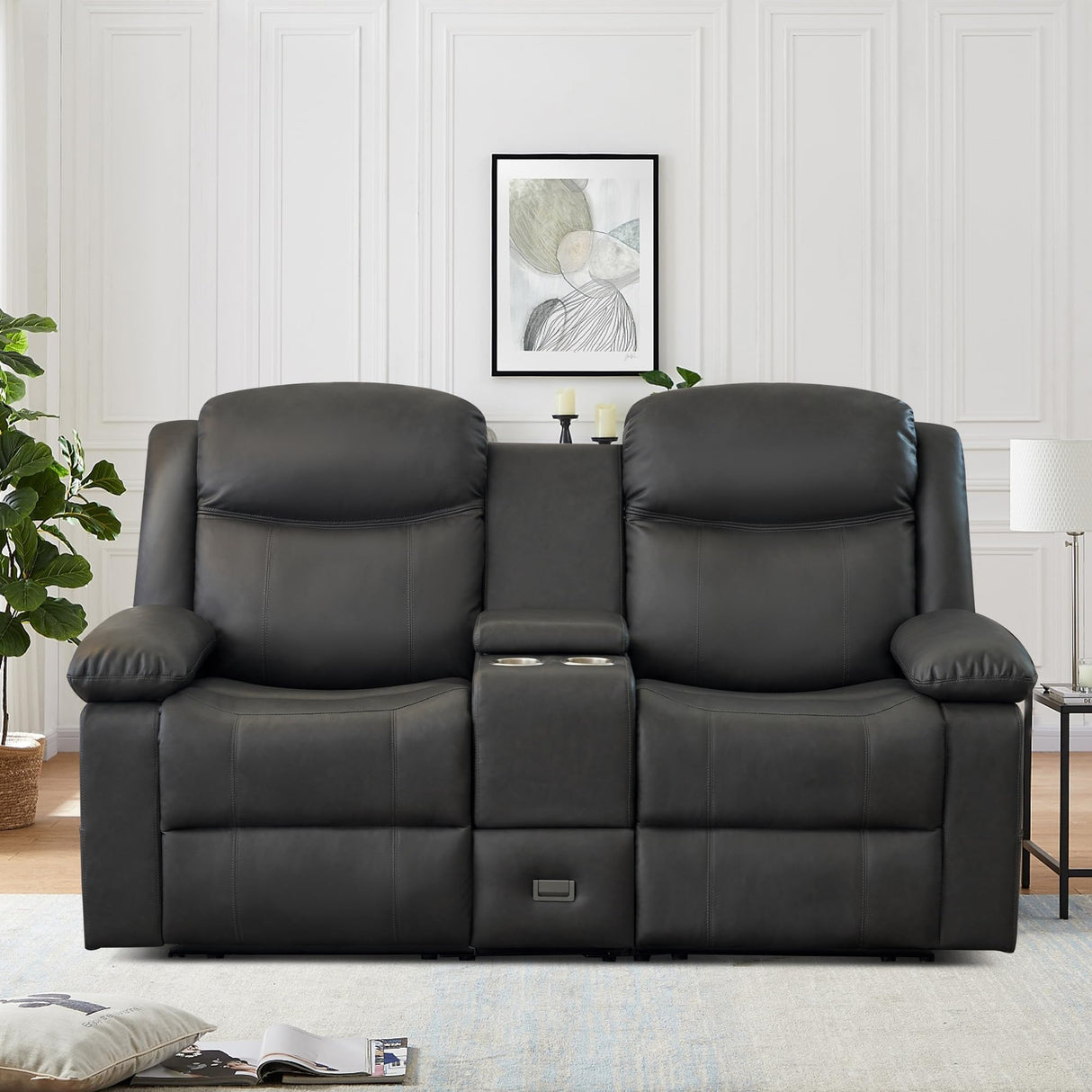GUEAPY Reclining Loveseat Sofa with Heat and Massage, 70" Leather Dual Recliner Couch with Cup Holders, Storage Drawer & Infinite Reclining Angles,Reclining Loveseat for Living Room, Apartment, RV GUEAPY