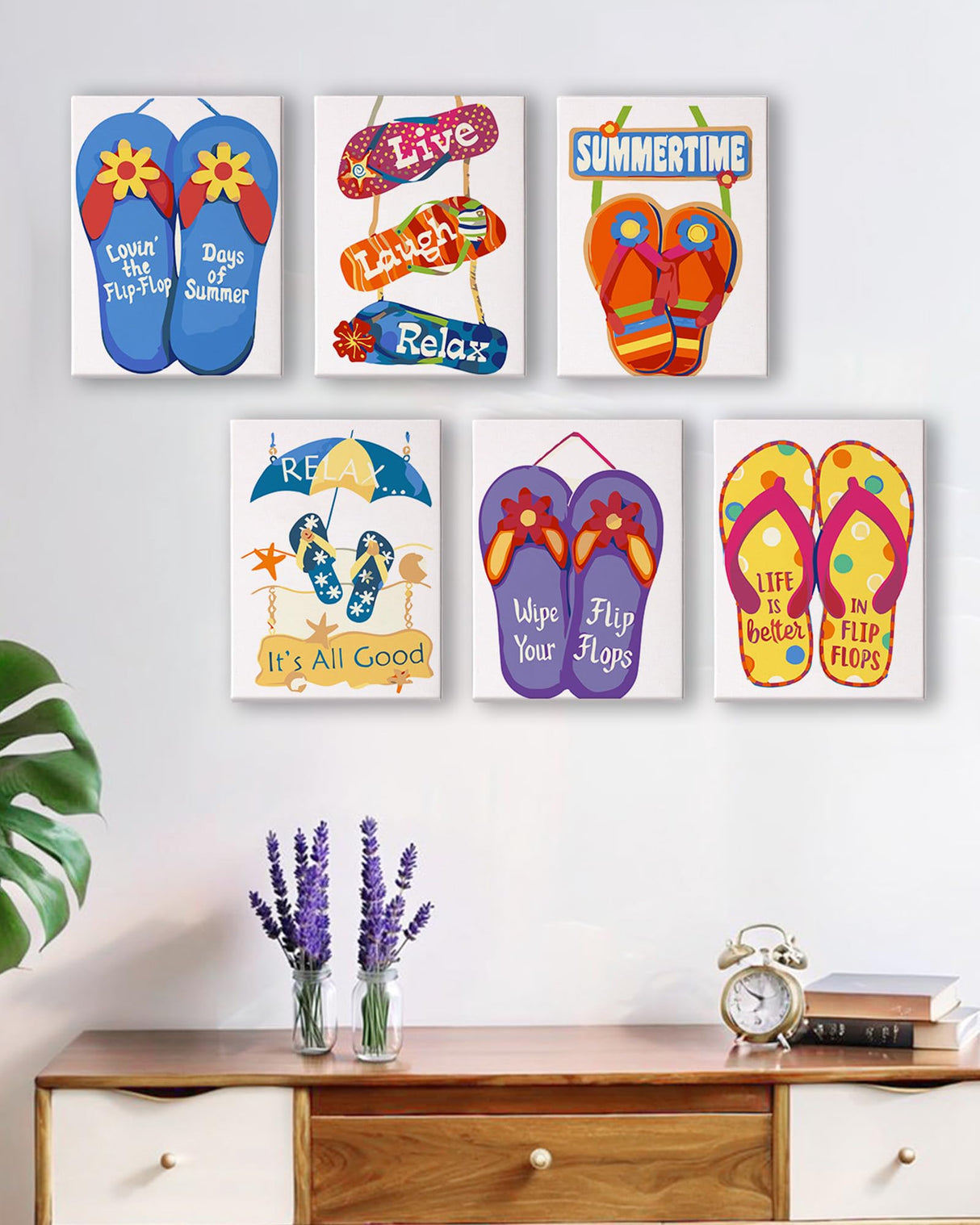 PeakLuv 6 Pack Flip-Flop Paint by Numbers Kits for Adults Beginners, Summer Vibes Themed Paint by Number on Canvas Without Frame, DIY Acrylic Oil Painting Kit, Creative Home Decor, 8x11 Inch PeakLuv