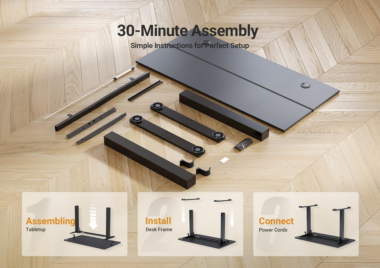 Seang Electric Standing Desk Adjustable Height, 40 x 24 Inch Sit Stand Desk with T-Shaped Frame, 3 Memory Presets & Cable Management for Home Office Computer Workstation, Black Frame/Black Top Seang