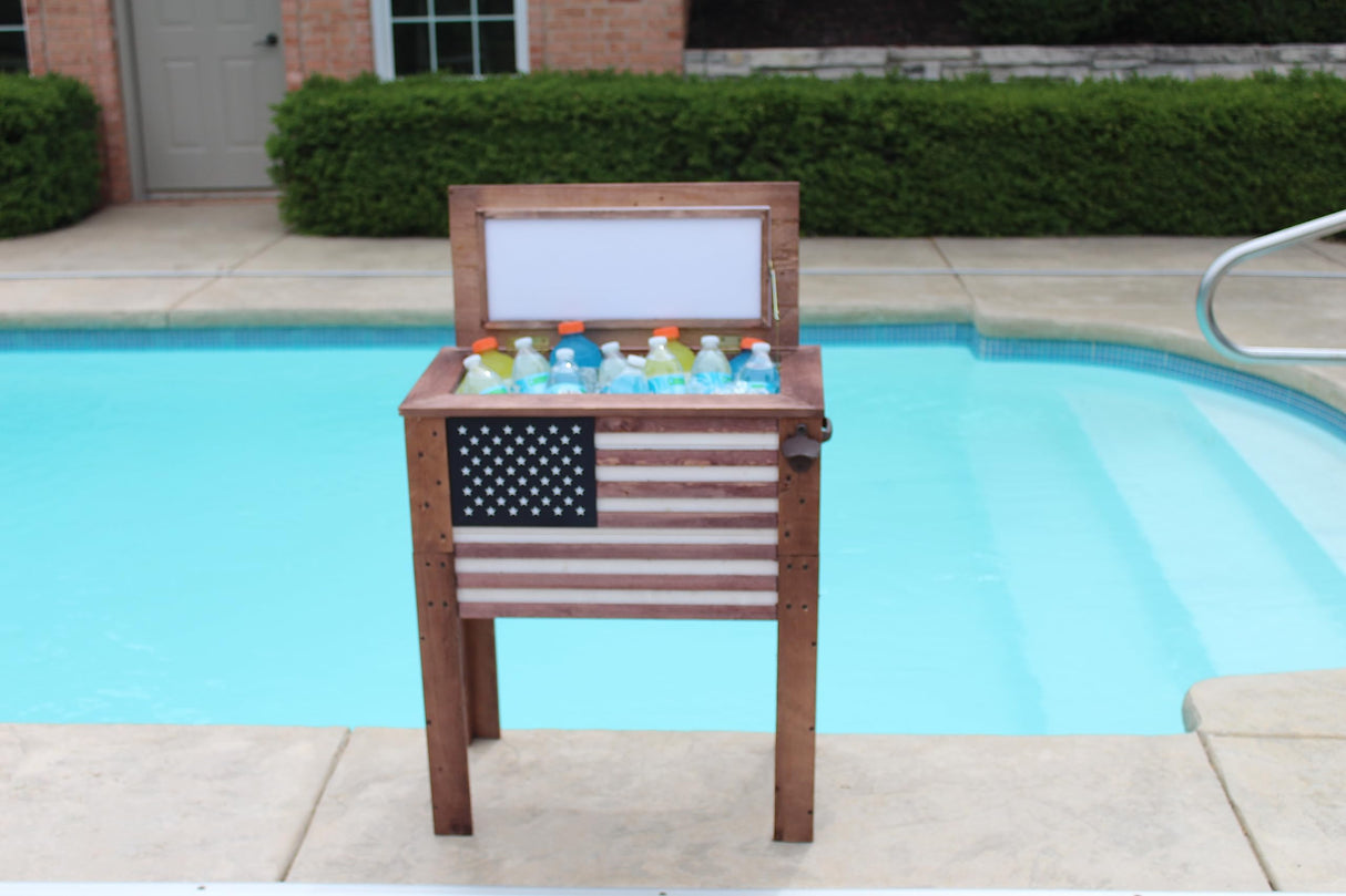 Wooden Patio Beverage Cooler for Porch, Deck or Patio - American Flag Design - 57 Qt - Backyard Expressions BACKYARD EXPRESSIONS PATIO · HOME · GARDEN