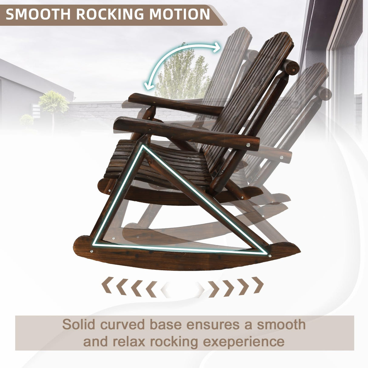 EPICOZY Outdoor Double Wooden Rocking Bench, Adirondack Porch Rocker Chair for 2 Persons, Patio Rustic Log Rocker Loveseat with High Slatted Seat & Backrest for Deck, Backyard, Garden, Carbonized EPICOZY
