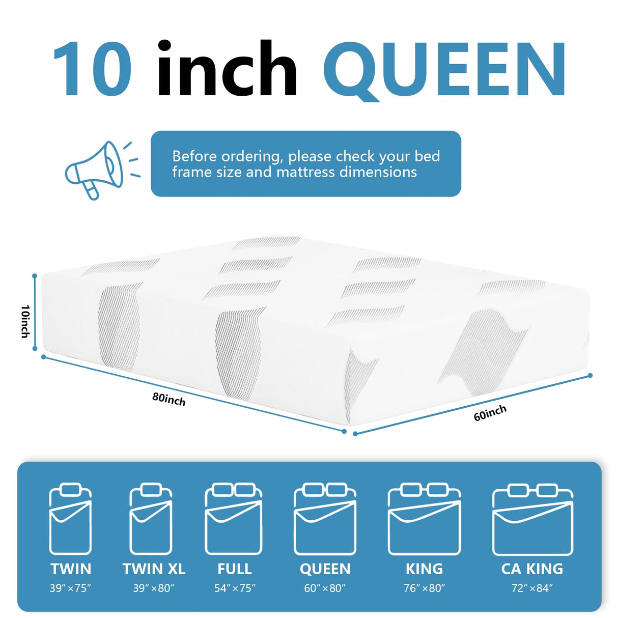 Queen Mattress 10 Inch, Cooling Gel Memory Foam Mattresses, Removable Washable Cover, Queen Size Mattress in a Box, Medium Firm, Cool Night Sleep & Pressure Relief, Made in The USA, CertiPUR-US Pamag pieeoo