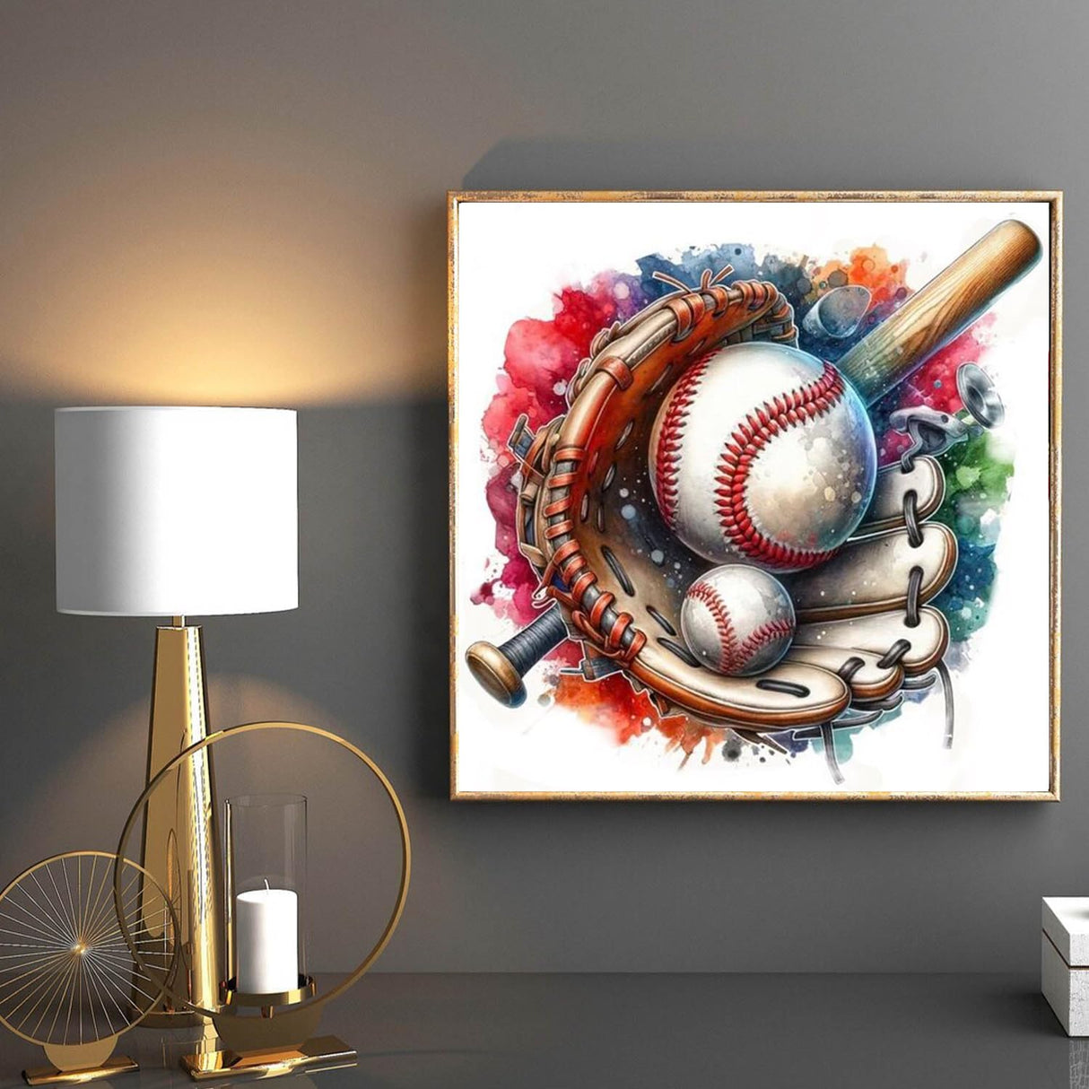 5D DIY Diamond Art Painting Sport Baseball 16x16 inches for Adults, Full Round Drill Rhinestone Embroidery for Wall Decoration Generic