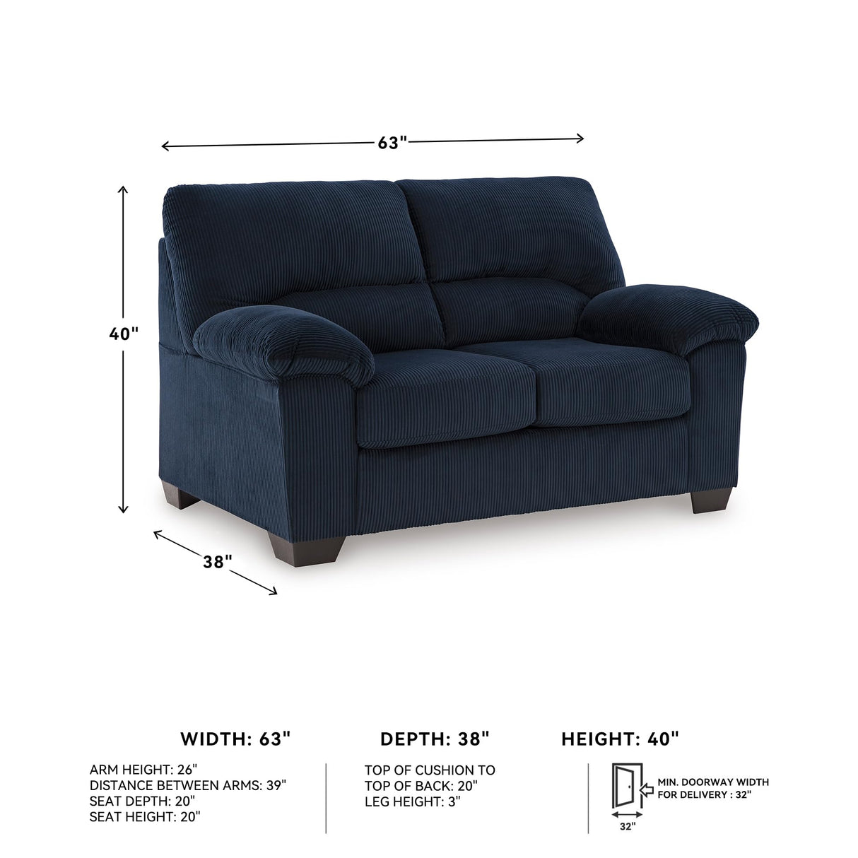Signature Design by Ashley SimpleJoy Contemporary Loveseat for Living Room, Blue Signature Design by Ashley
