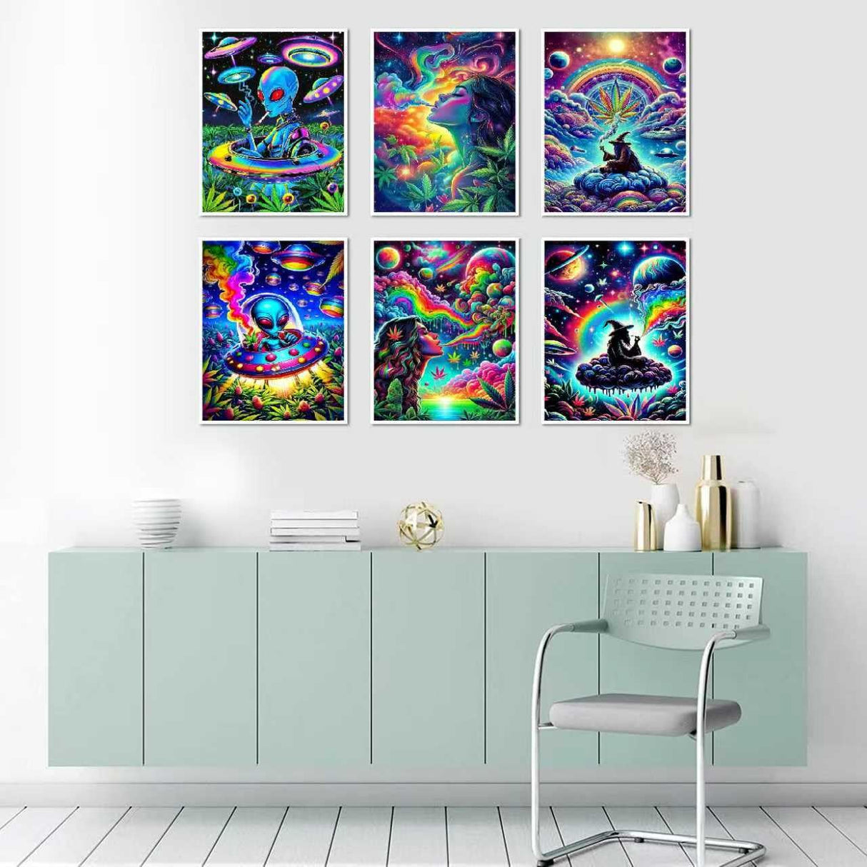 6 Pack Rainbow Diamond Art Kits for Adults, Starry Alien Diamond Painting Kits for Adults Beginners, DIY 5D Round Full Drill Crystal Gem Art Crafts for Gift Home Wall Decor 12x16 Inch askkqtx