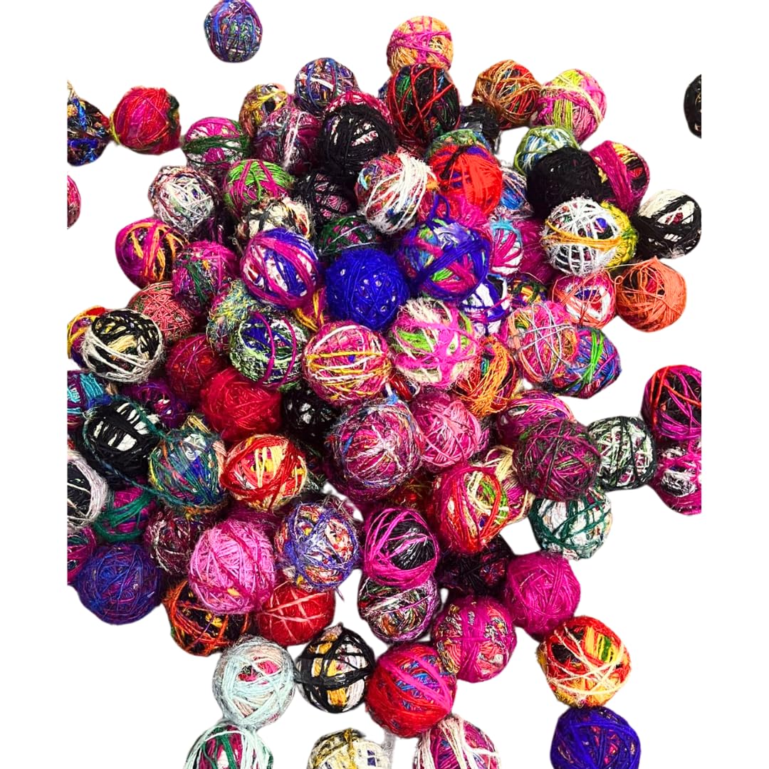 KNITSILK Recycled Sari Silk Yarn – 1 x 100g Multicolour Unique Bulky Yarn Ball, 80+ Yards | Eco-Friendly Handmade Fiber for Knitting, Crochet, Weaving, Crafts, and DIY Projects. Knitsilk
