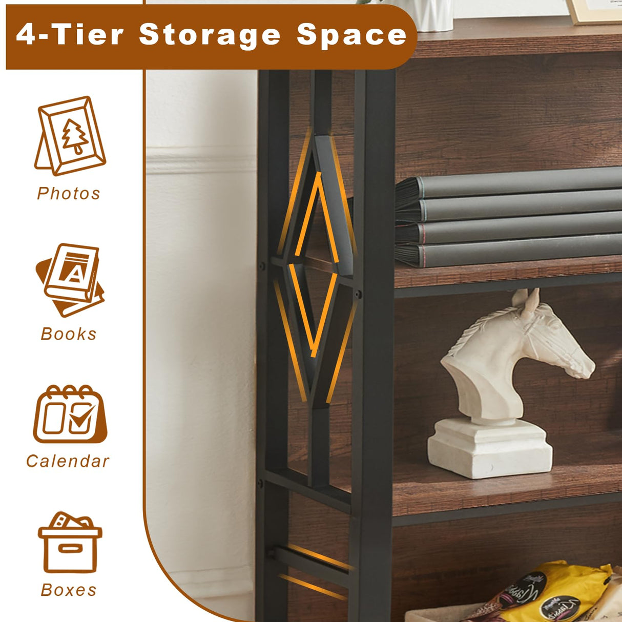 HOMISSUE Bookshelf, 4-Tier Rustic Short Bookshelf, Industrial Shelf Bookcase with Engineered Wood Shelves, Low Bookcase with Storage, Small Shelf for Living Room, Bedroom and Office, Rustic Brown HOMISSUE