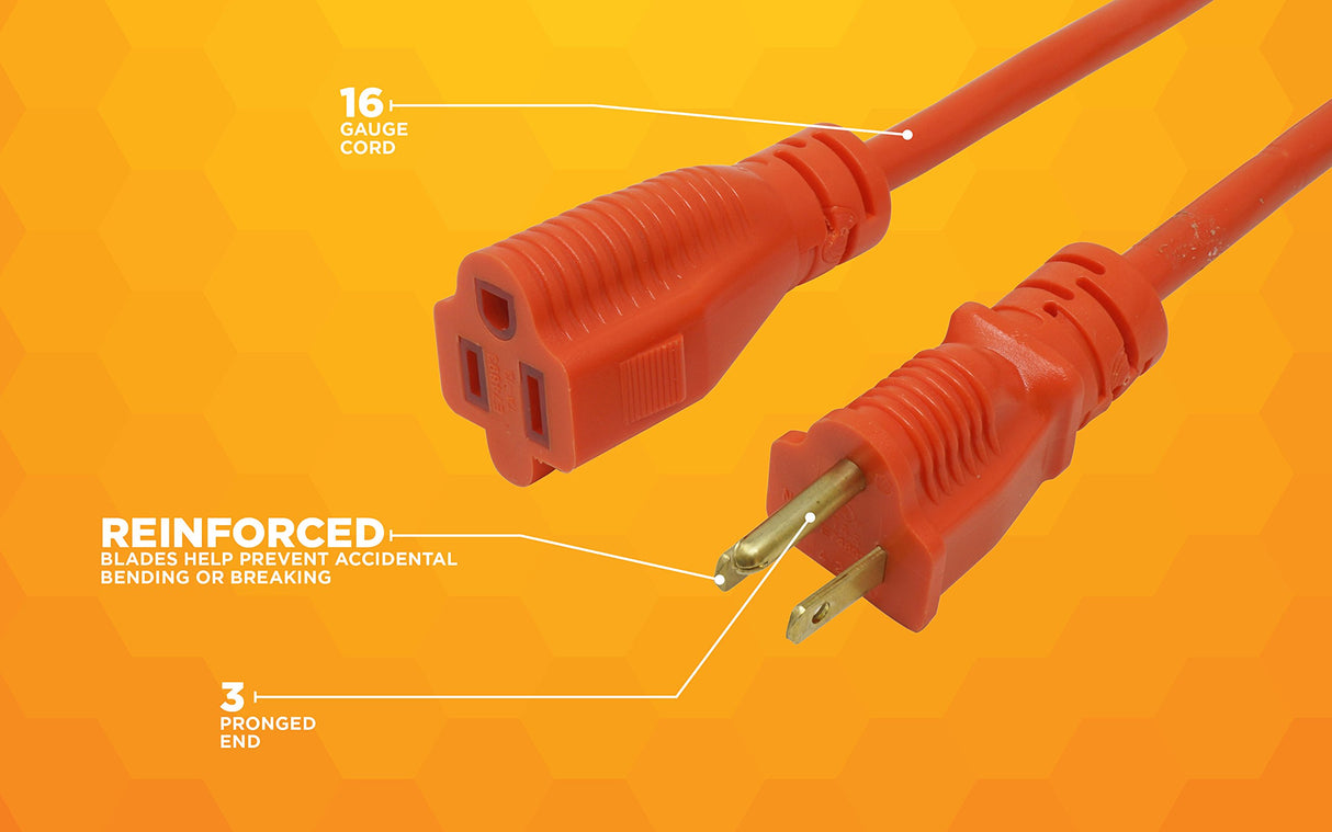 Woods Outdoor Extension Cord, 100 Ft 16 Gauge 3 Prong, Lawn & Garden, Orange, 0269 Woods