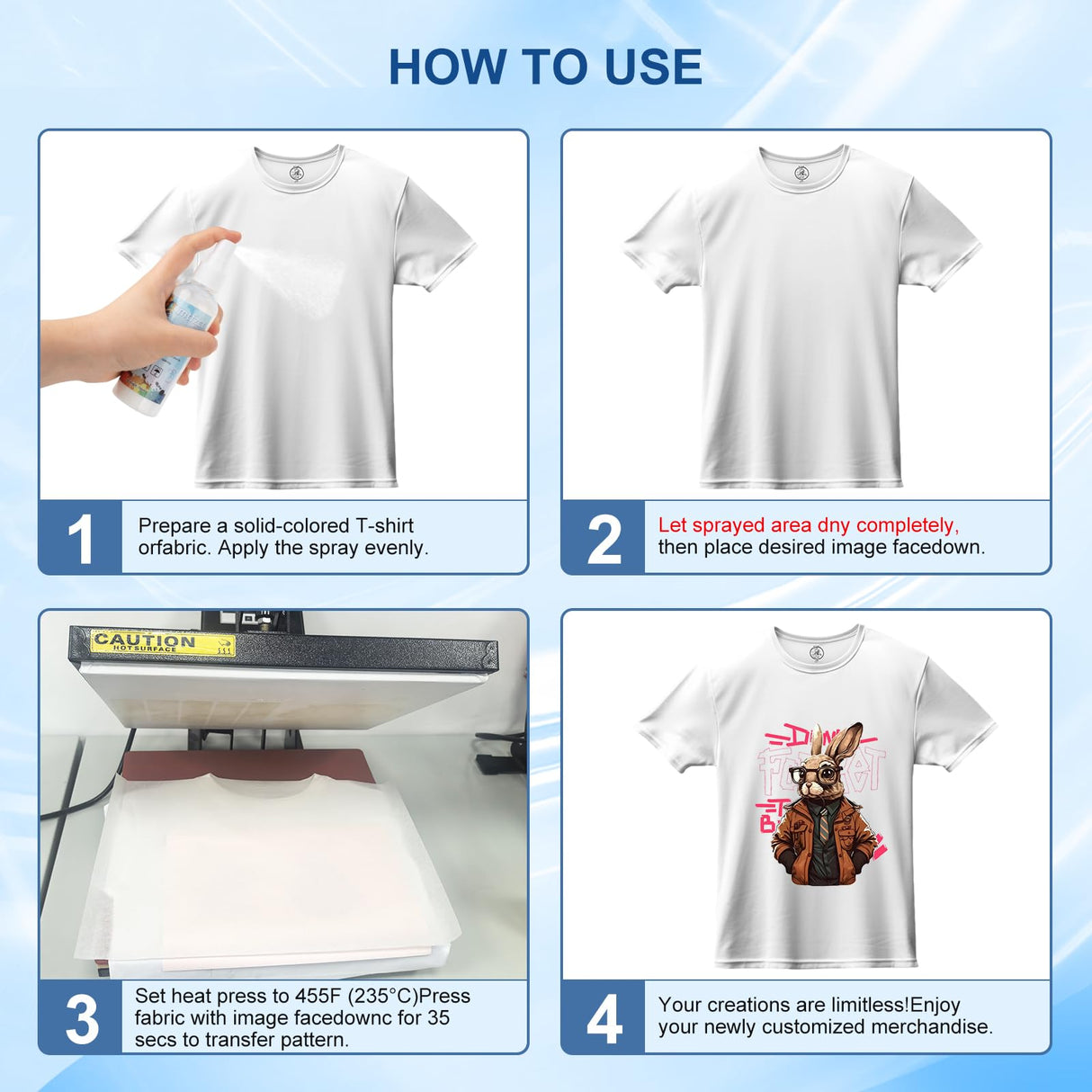 100ML Sublimation Spray for Cotton Shirts, Sublimation Coating Spray Apply All Fabric,T-Shirts, Canva, Pillow,Sublimation Spray Quick Dry & High Gloss, Super Adhesion, Waterproof imtfzct